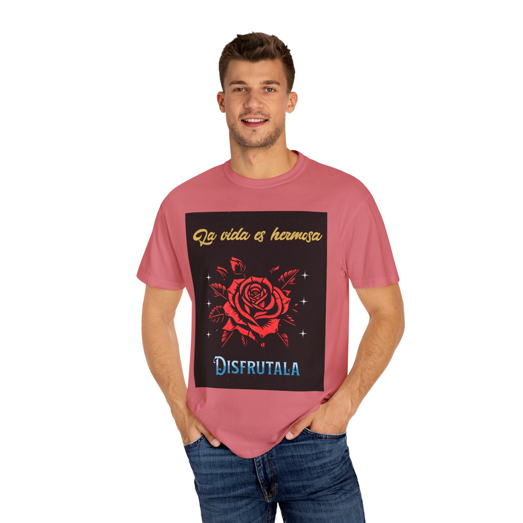 Vibrant Graphic Tee - 'La Vida es Hermosa' Rose Design, Unisex Cotton T-shirt, Gift for Friends, Positive Vibes, Casual Wear, Summer Style