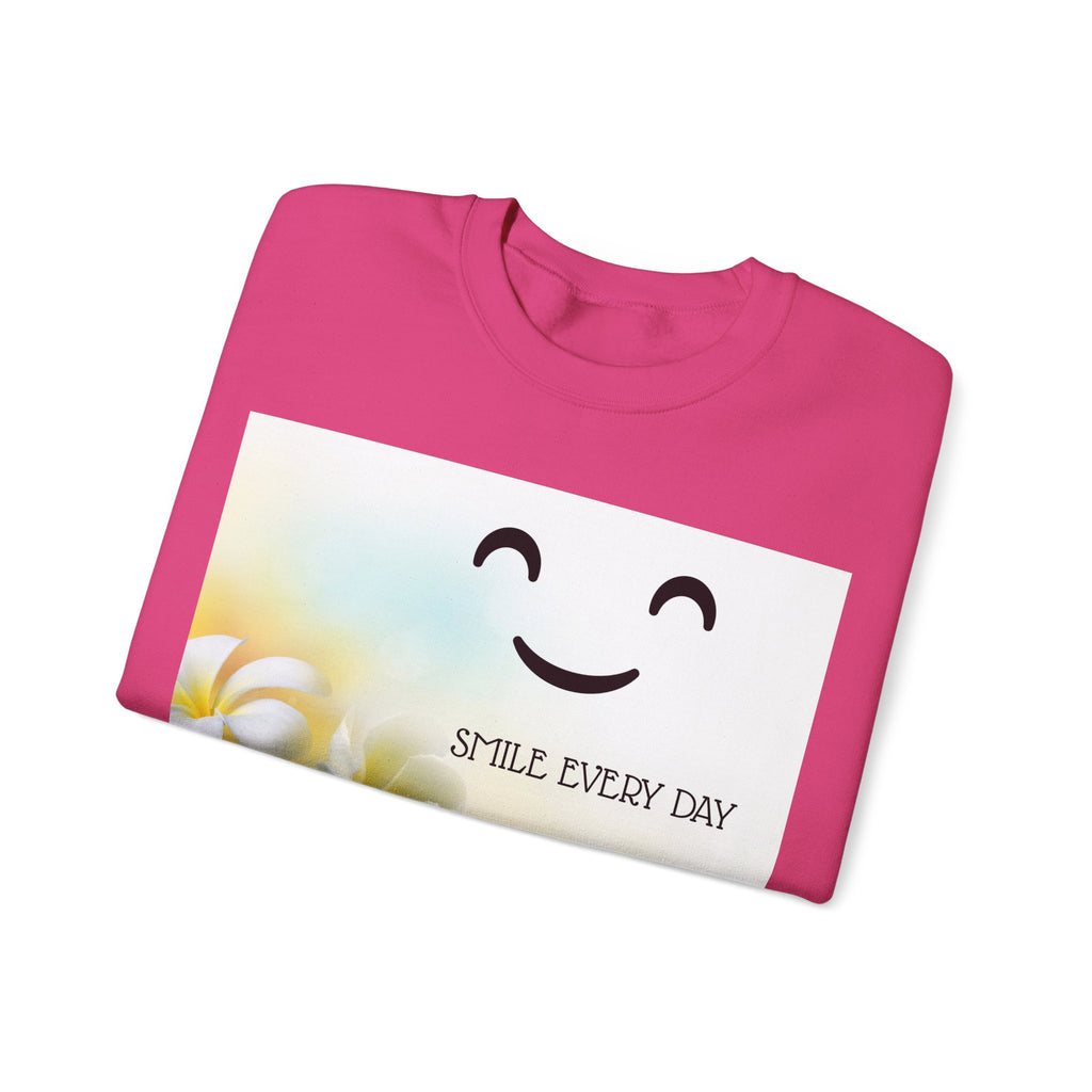 Smile Every Day Crewneck Sweatshirt — Floral Plumeria Happy Face Graphic