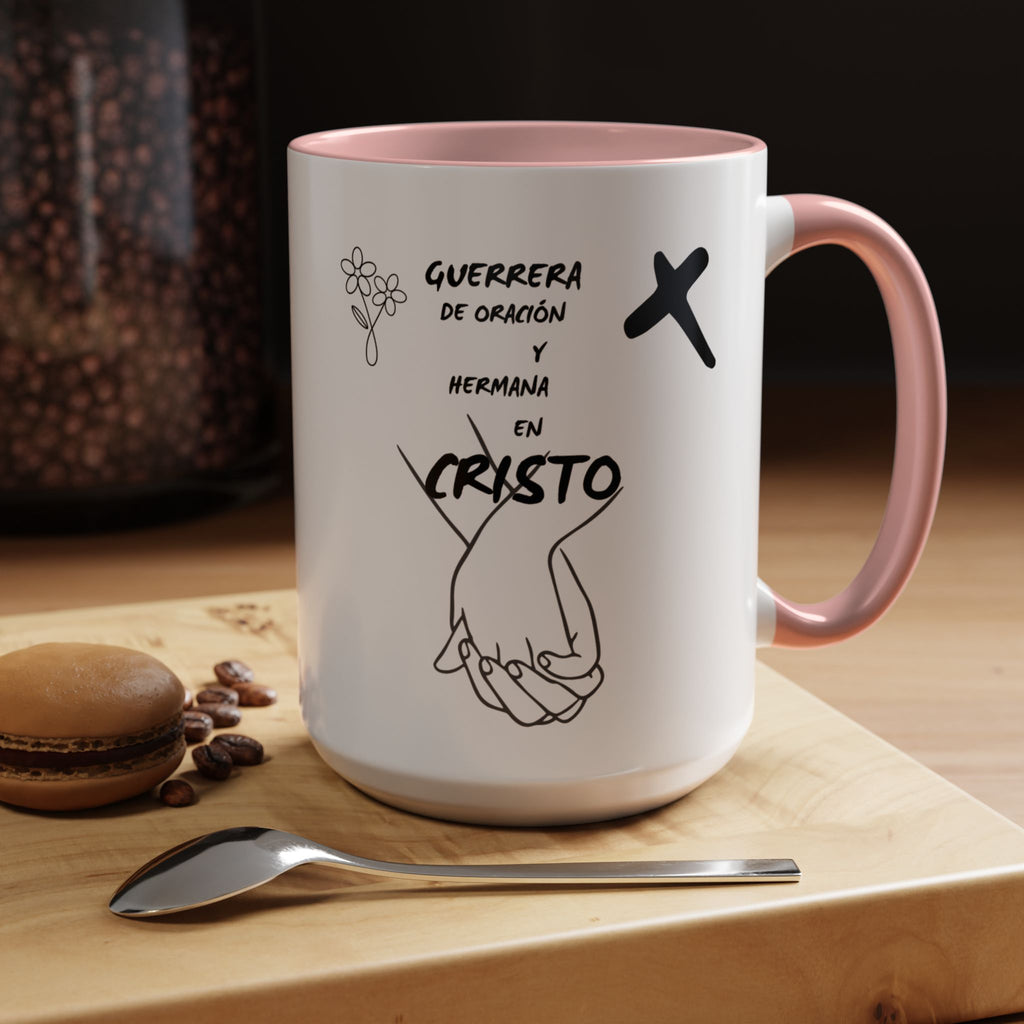 Christian Prayer Warrior Mug — "Guerrera de Oración y Hermana en Cristo" Accent Coffee Cup (11/15oz)