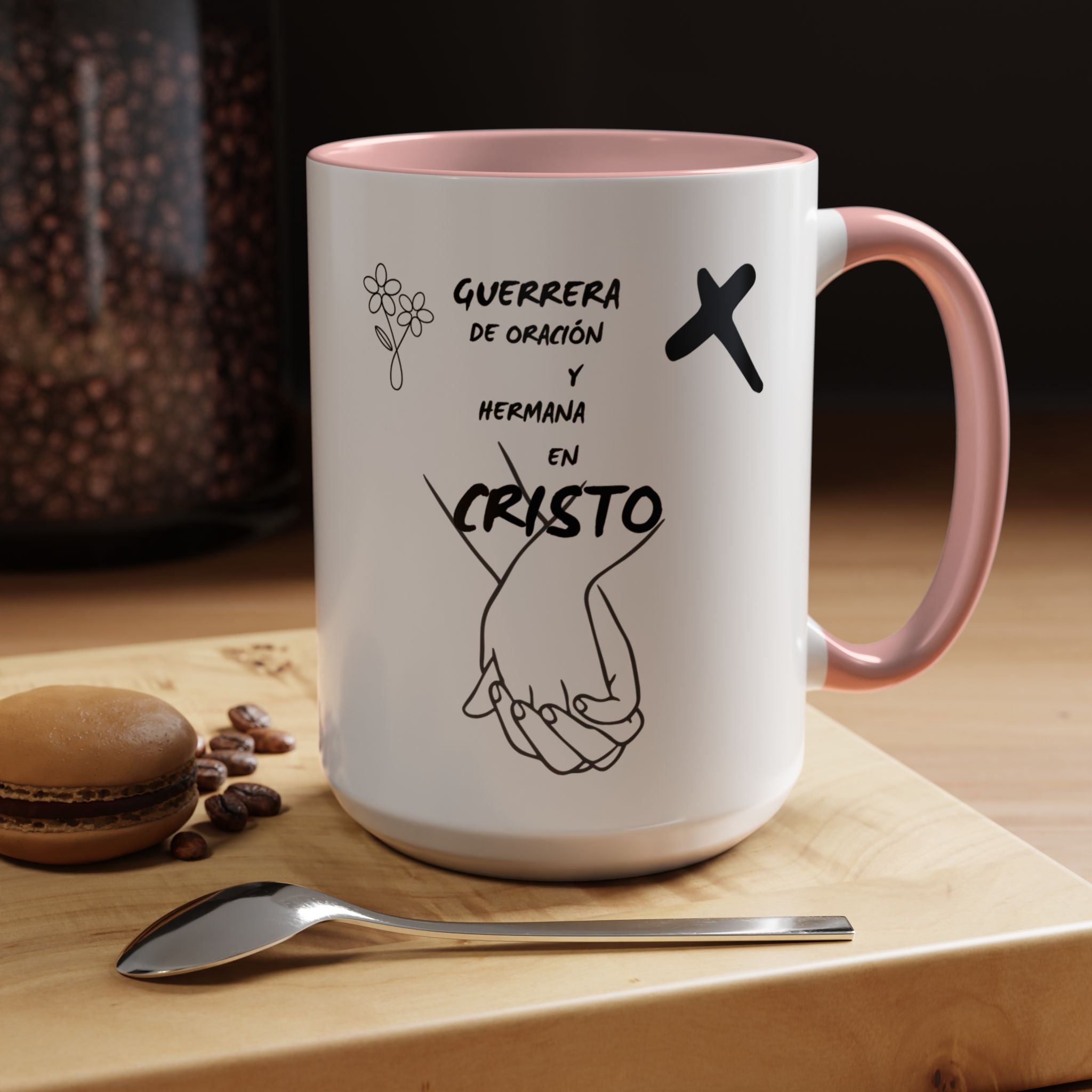 Christian Prayer Warrior Mug — "Guerrera de Oración y Hermana en Cristo" Accent Coffee Cup (11/15oz)