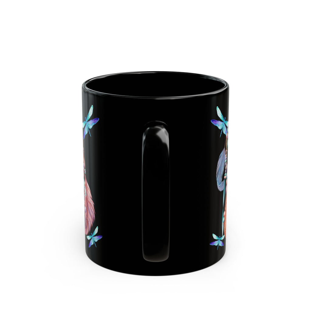 Dreamcatcher Black Mug — Boho Feather & Dragonfly Coffee Cup (11oz/15oz)