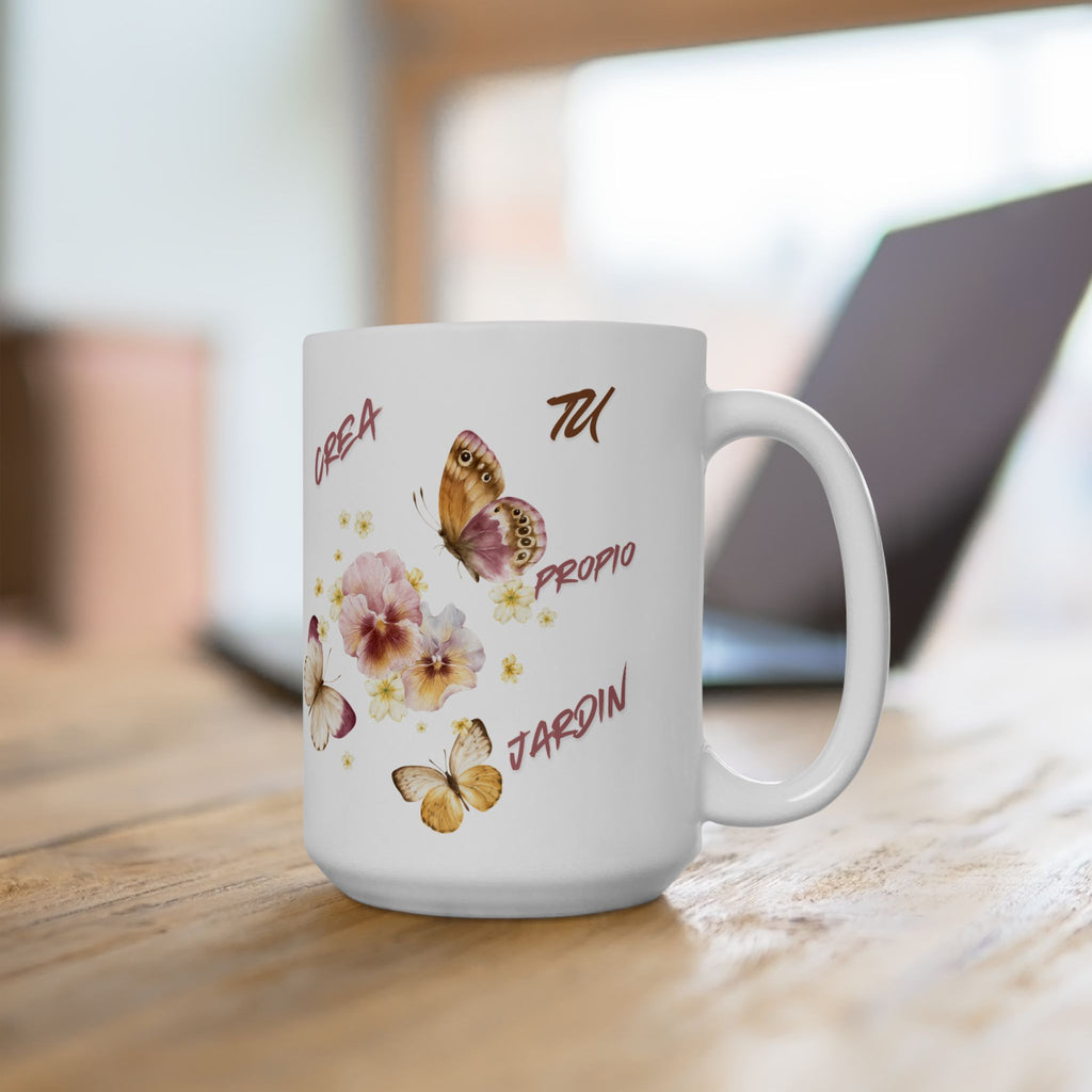 Ceramic Mug - 'Crea Tu Propio Jardín' Floral Butterfly Coffee Cup (11oz & 15oz)