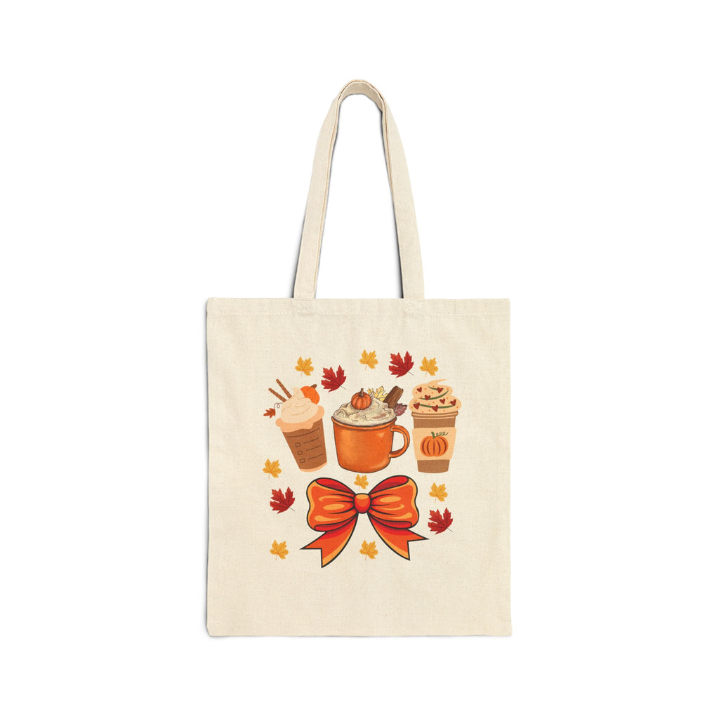 Autumn-Themed Cotton Canvas Tote Bag - Fall Vibes, Perfect for Shopping, Eco-Friendly, Gift for Coffee Lovers, Thanksgiving Décor
