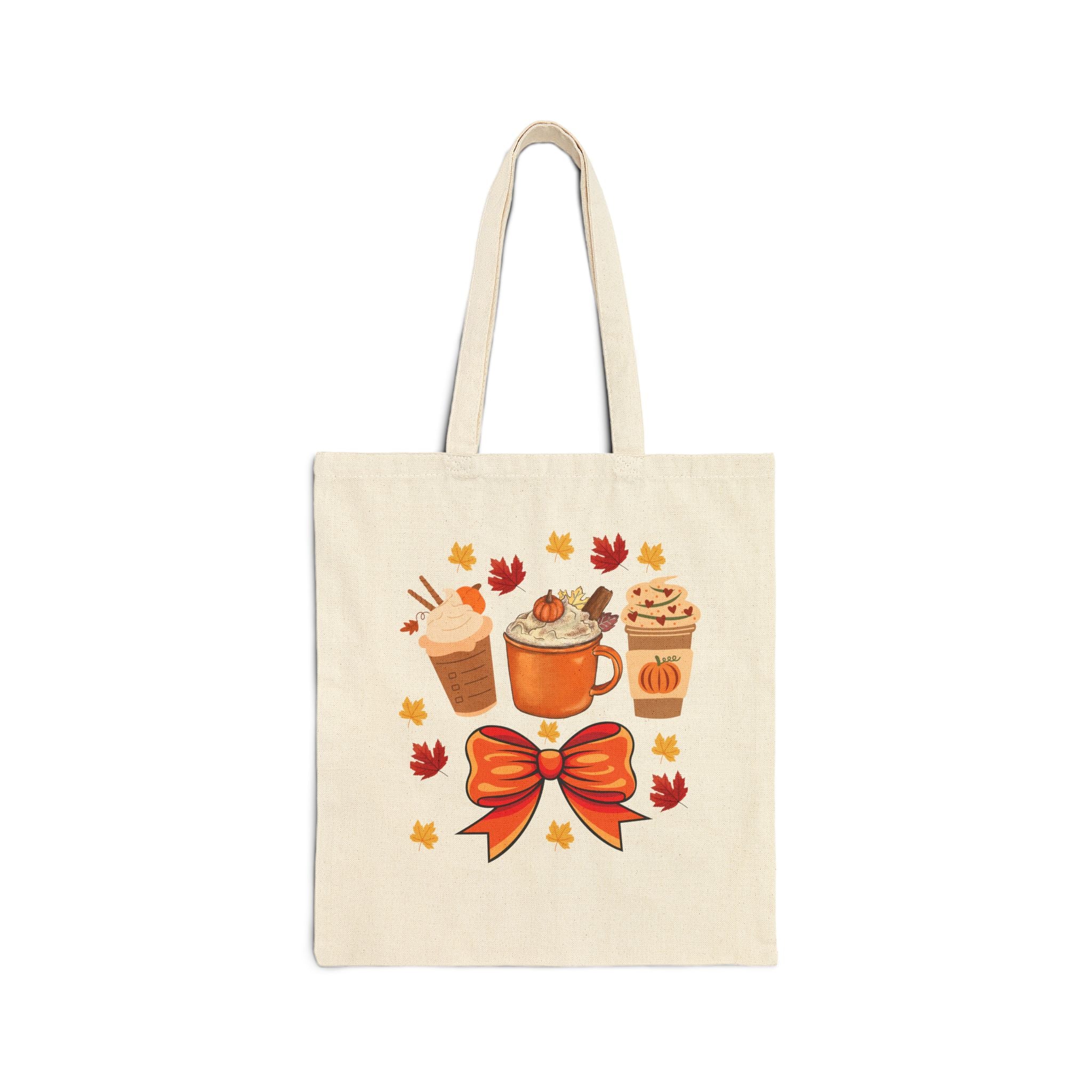 Autumn-Themed Cotton Canvas Tote Bag - Fall Vibes, Perfect for Shopping, Eco-Friendly, Gift for Coffee Lovers, Thanksgiving Décor