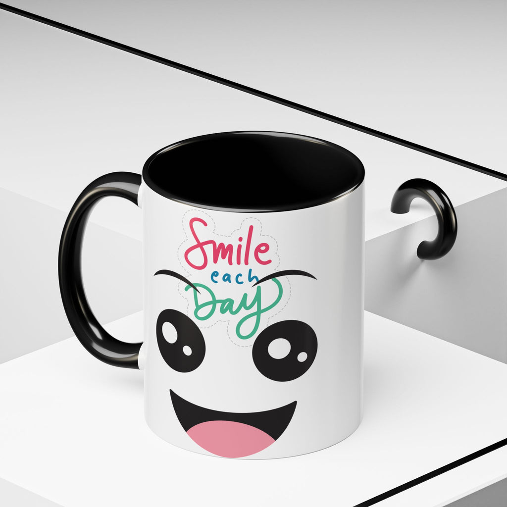 Smile Each Day Coffee Mug — Cute Cartoon Face Accent Mug (11/15oz)