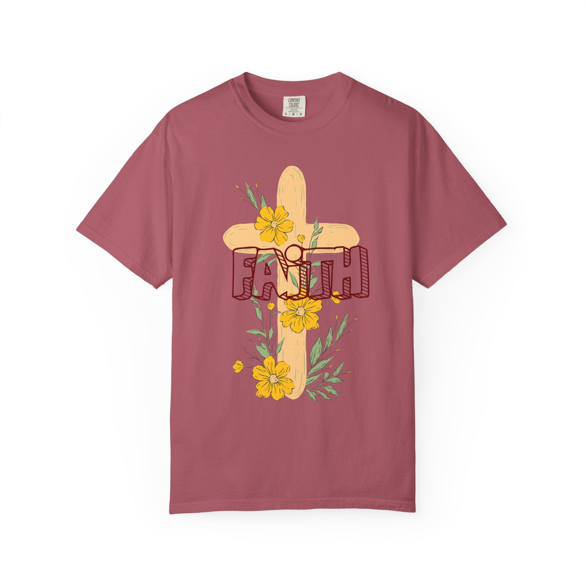 Faith Cross Floral T-Shirt — Christian Inspirational Tee with Yellow Flowers