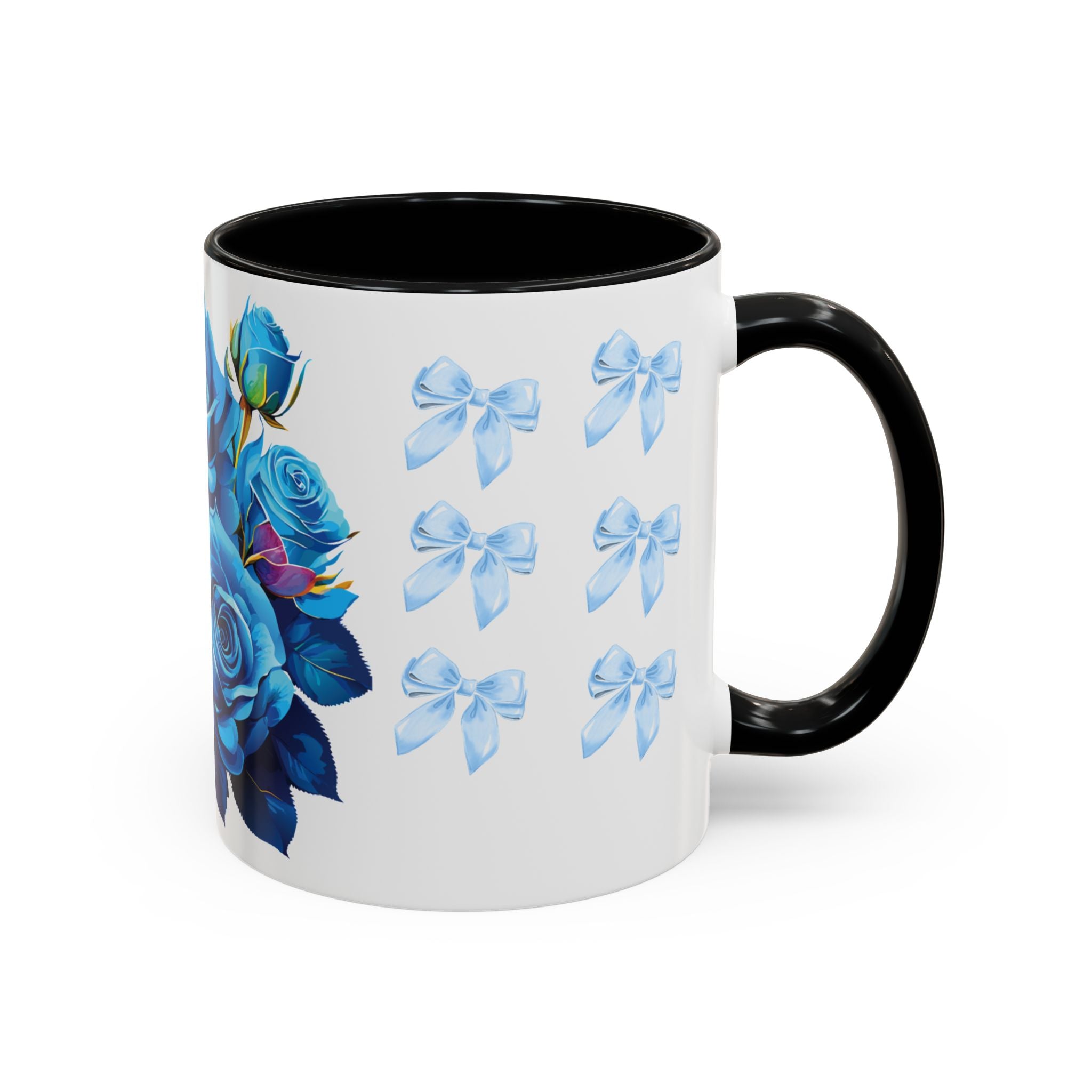 Blue Rose Accent Coffee Mug – Floral Bouquet Design (11/15 oz)