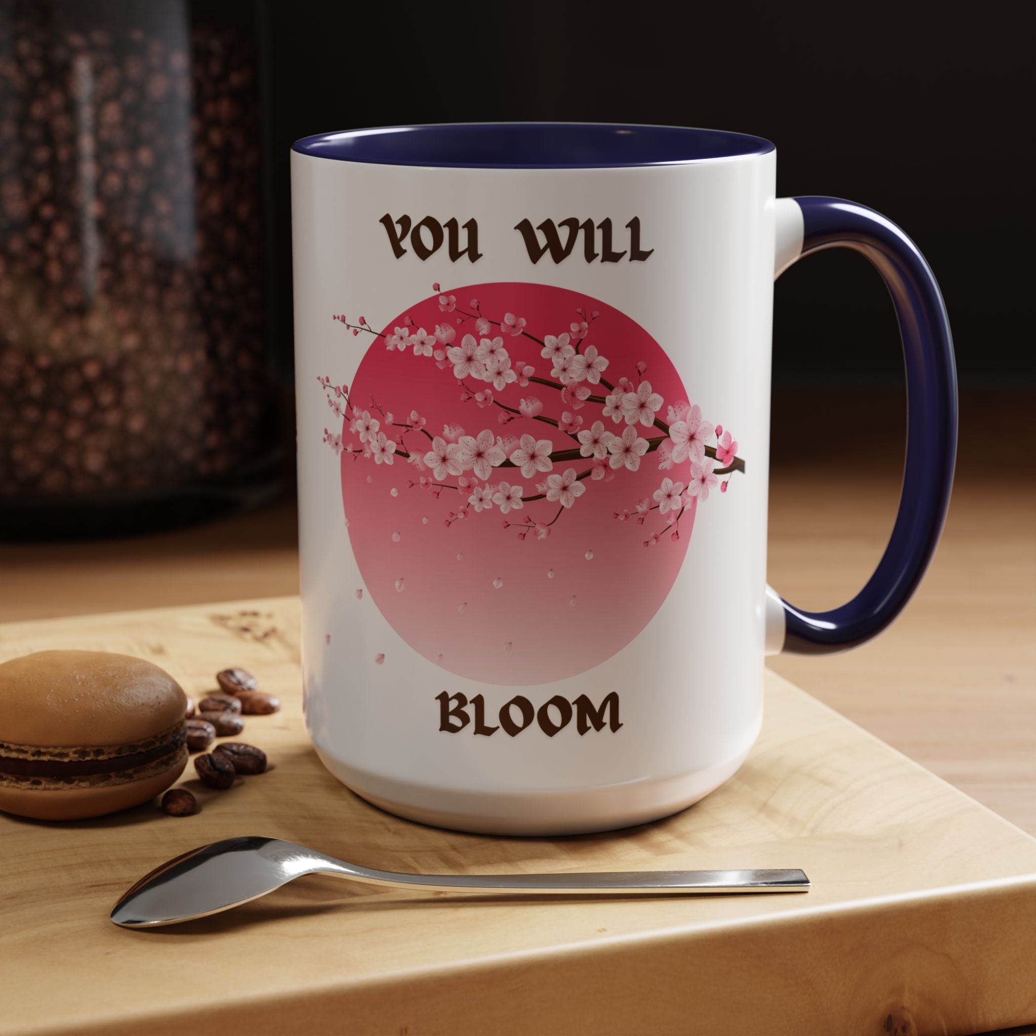 You Will Bloom Accent Coffee Mug — Cherry Blossom Inspirational 11/15oz
