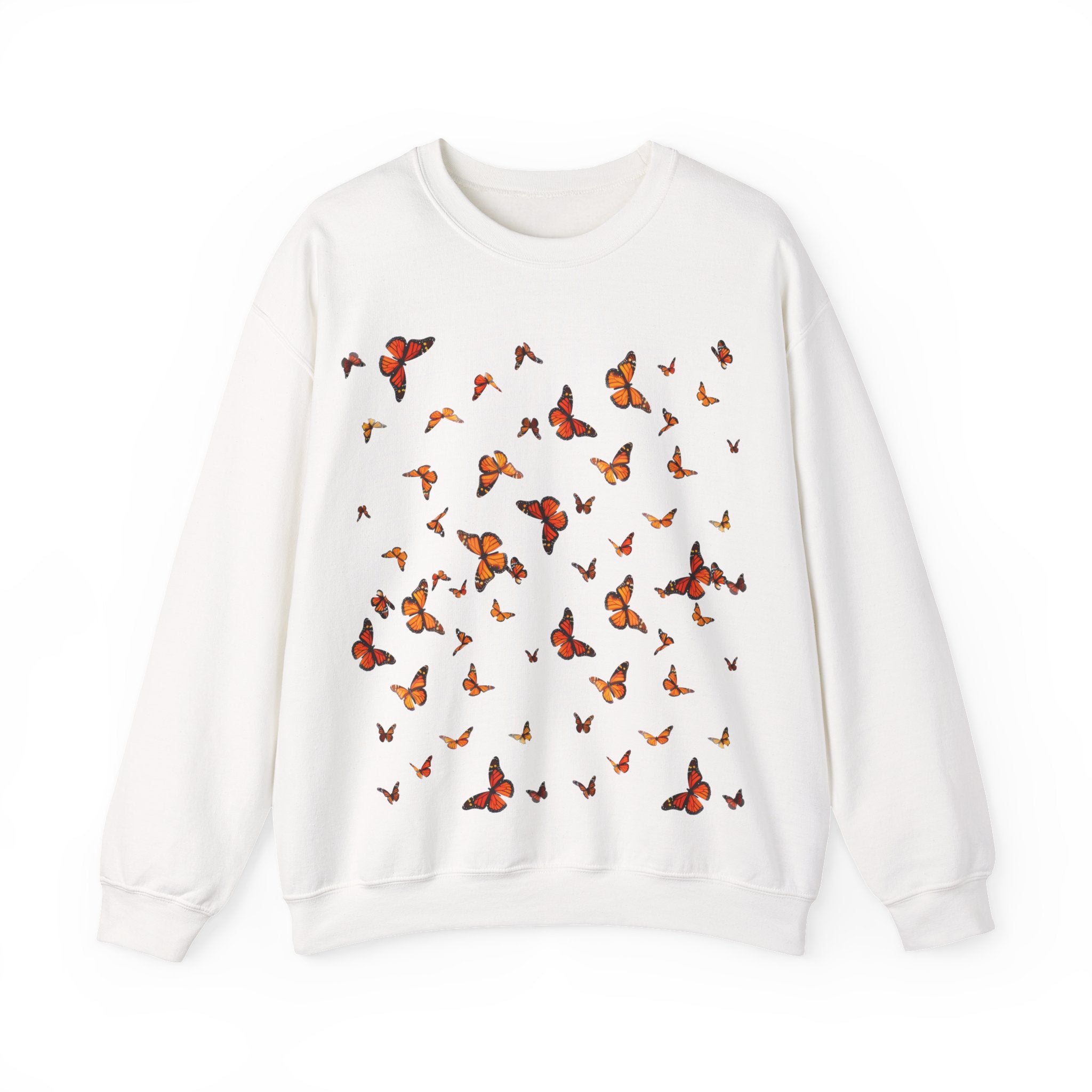 Butterfly Flock Crewneck Sweatshirt — Orange Monarchs Graphic