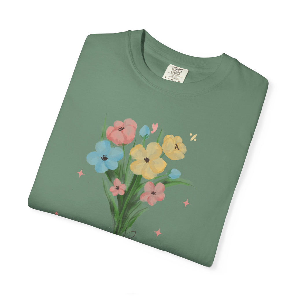 Flower Bouquet Unisex Garment-Dyed T-shirt, Spring Gift, Casual Wear, Floral Tee, Mother's Day Top, Gardening Shirt