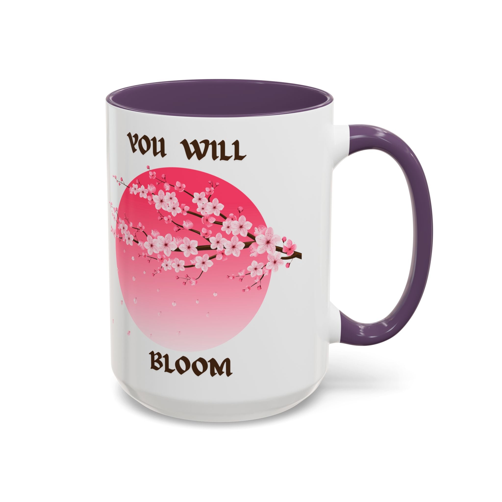 You Will Bloom Accent Coffee Mug — Cherry Blossom Inspirational 11/15oz