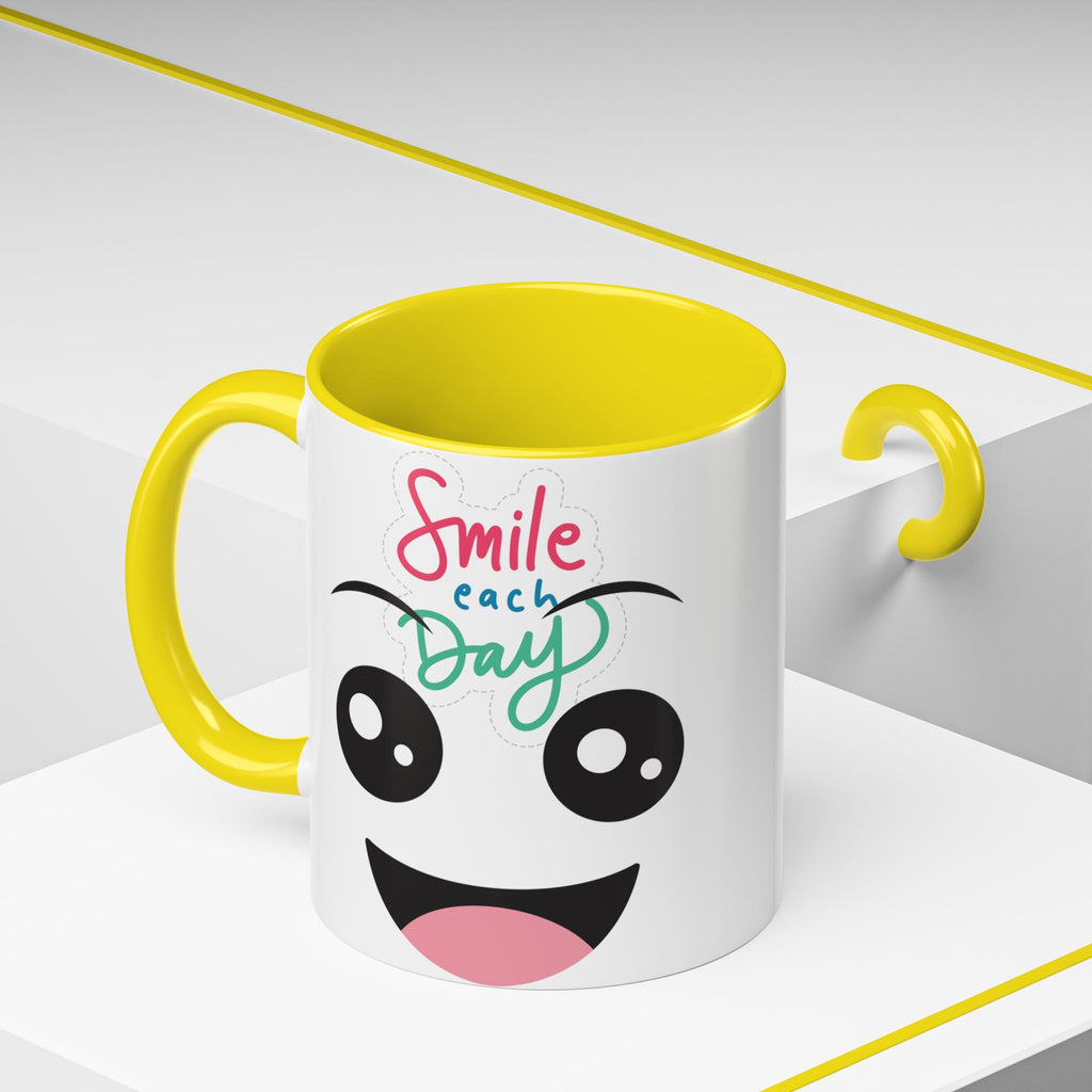 Smile Each Day Coffee Mug — Cute Cartoon Face Accent Mug (11/15oz)