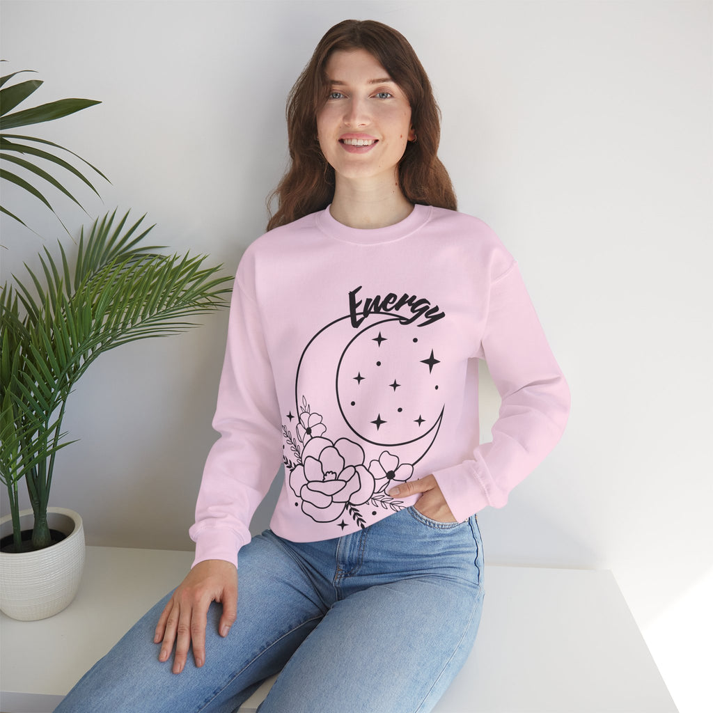 Celestial Energy Sweatshirt, Moon and Flowers Crewneck, Cozy Unisex Top, Astrology Gift, Spiritual Apparel, Birthday Gift, Everyday Wear