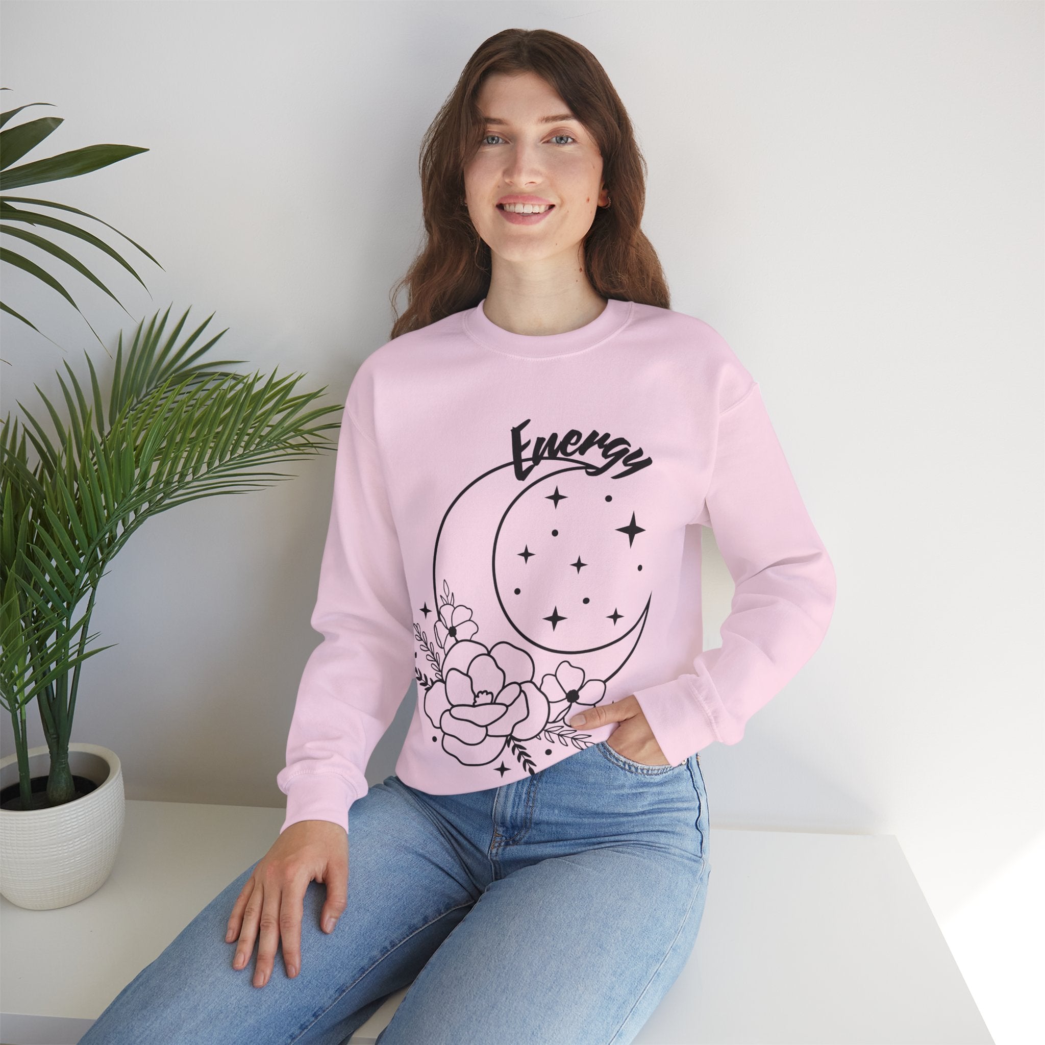 Celestial Energy Sweatshirt, Moon and Flowers Crewneck, Cozy Unisex Top, Astrology Gift, Spiritual Apparel, Birthday Gift, Everyday Wear