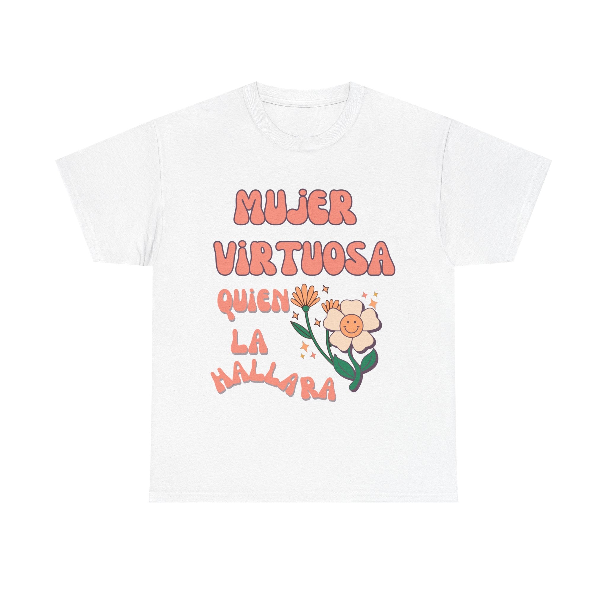 Empowering Unisex Heavy Cotton Tee - 'Mujer Virtuosa' Floral Print, Inspirational Gift, Feminist T-Shirt, Everyday Wear, Motivation Tee
