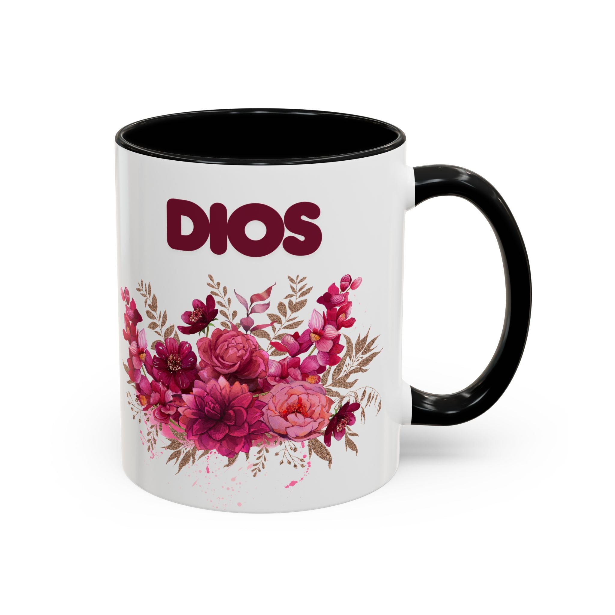 Dios Floral Accent Coffee Mug — 11/15oz Inspirational Christian Tea Cup