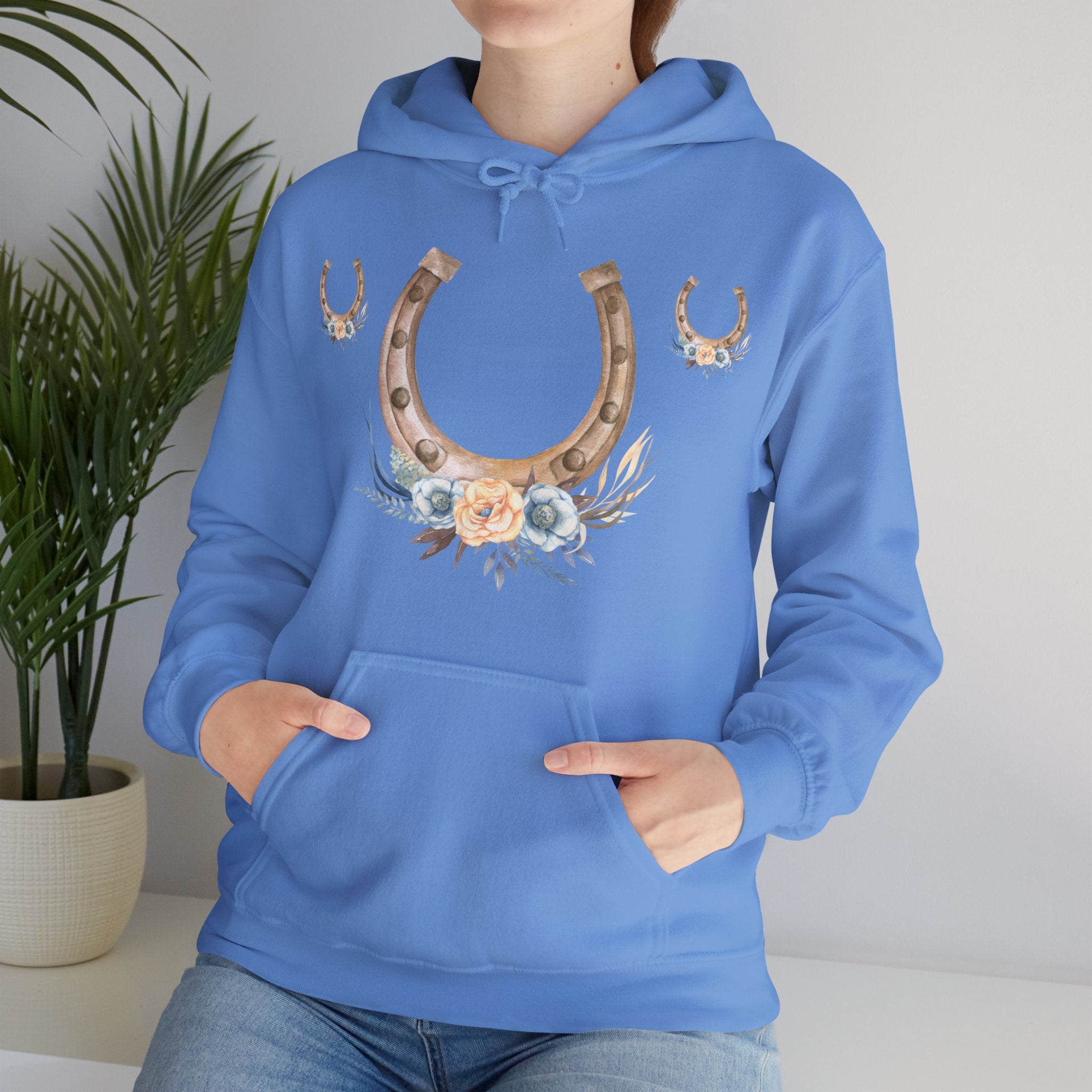 Equestrian Floral Horseshoe Hoodie, Cozy Unisex Sweatshirt, Gifts for Horse Lovers, Country Style Apparel, Birthday Gift, Festival Wear