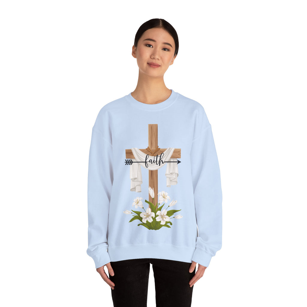 Faith Cross Crewneck Sweatshirt — Easter Lily Christian Pullover