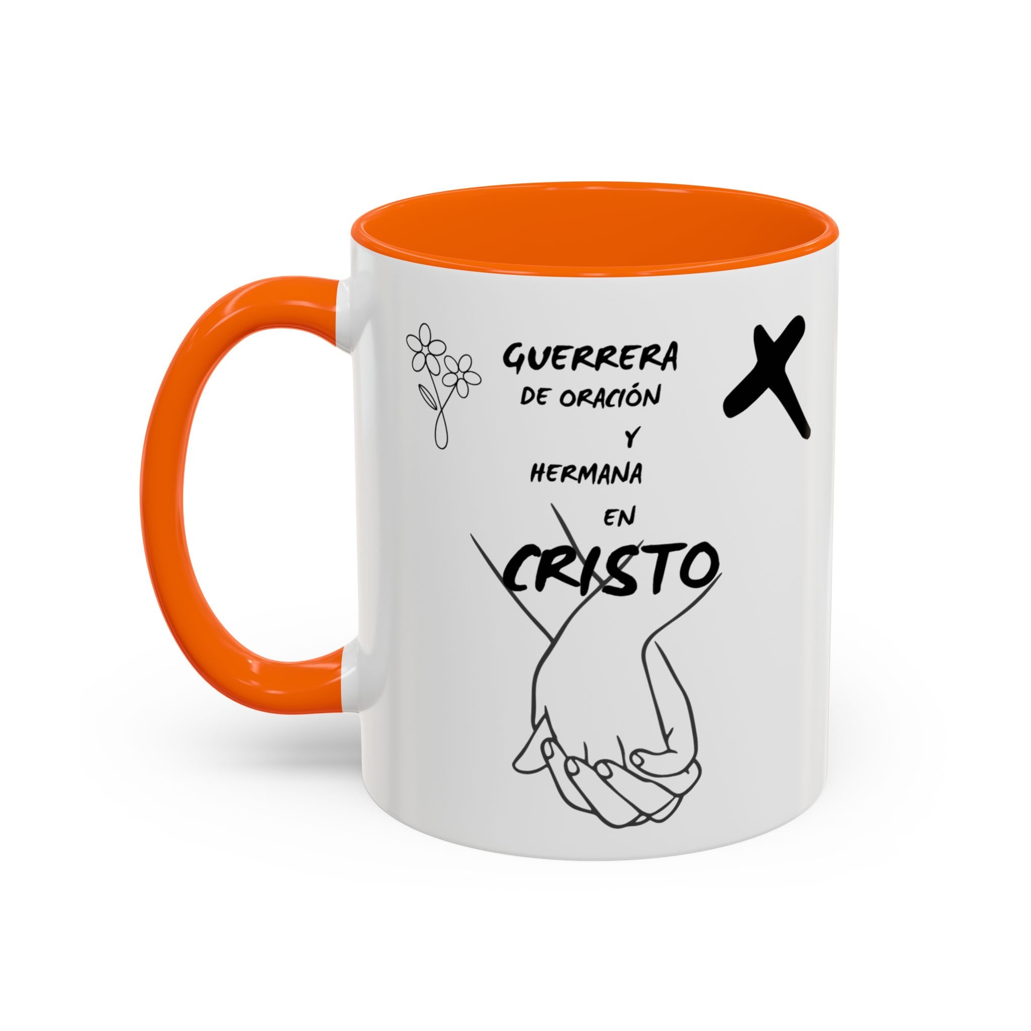 Christian Prayer Warrior Mug — "Guerrera de Oración y Hermana en Cristo" Accent Coffee Cup (11/15oz)