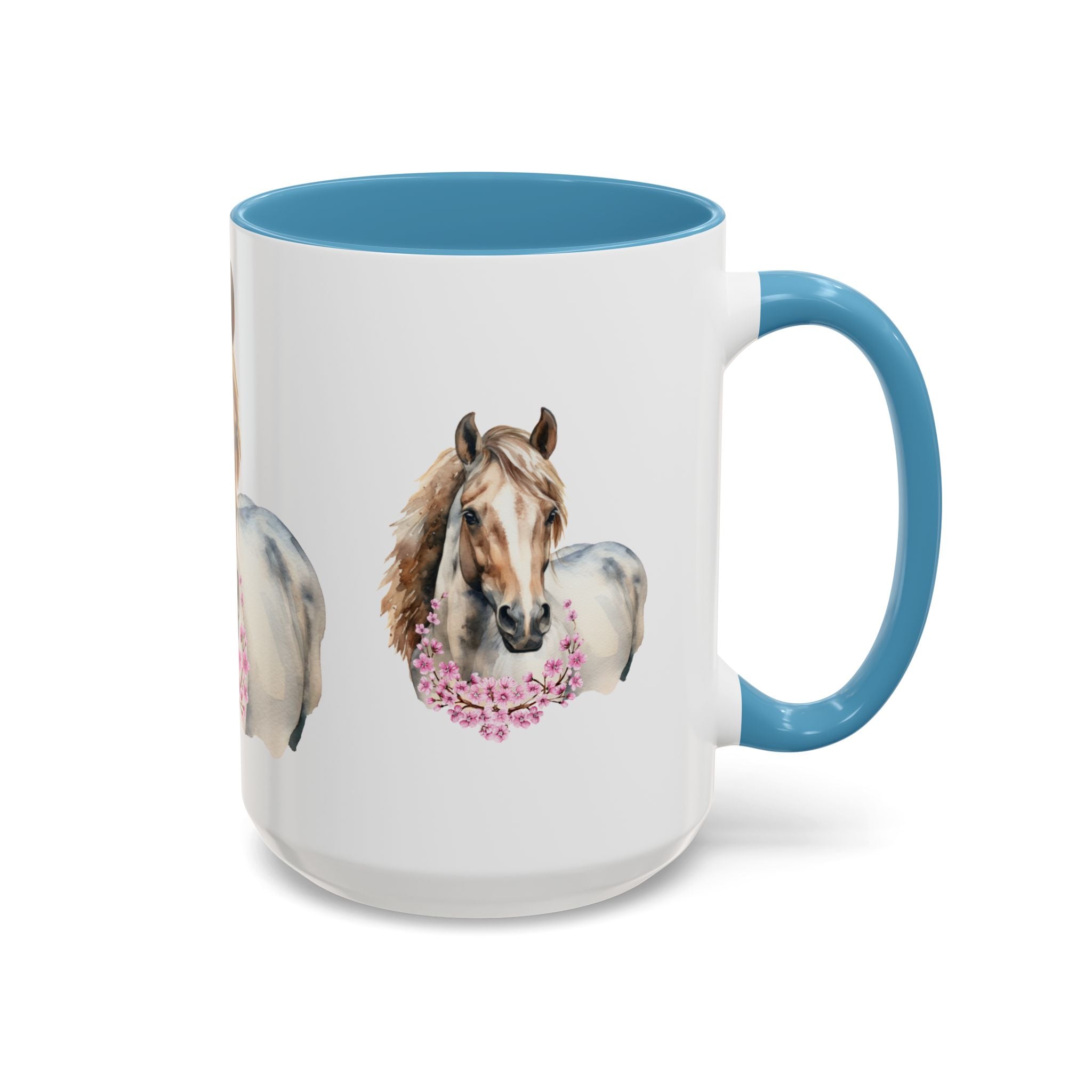 Horse Portrait Accent Coffee Mug — Floral Necklace Rustic Equestrian Gift (11/15oz)