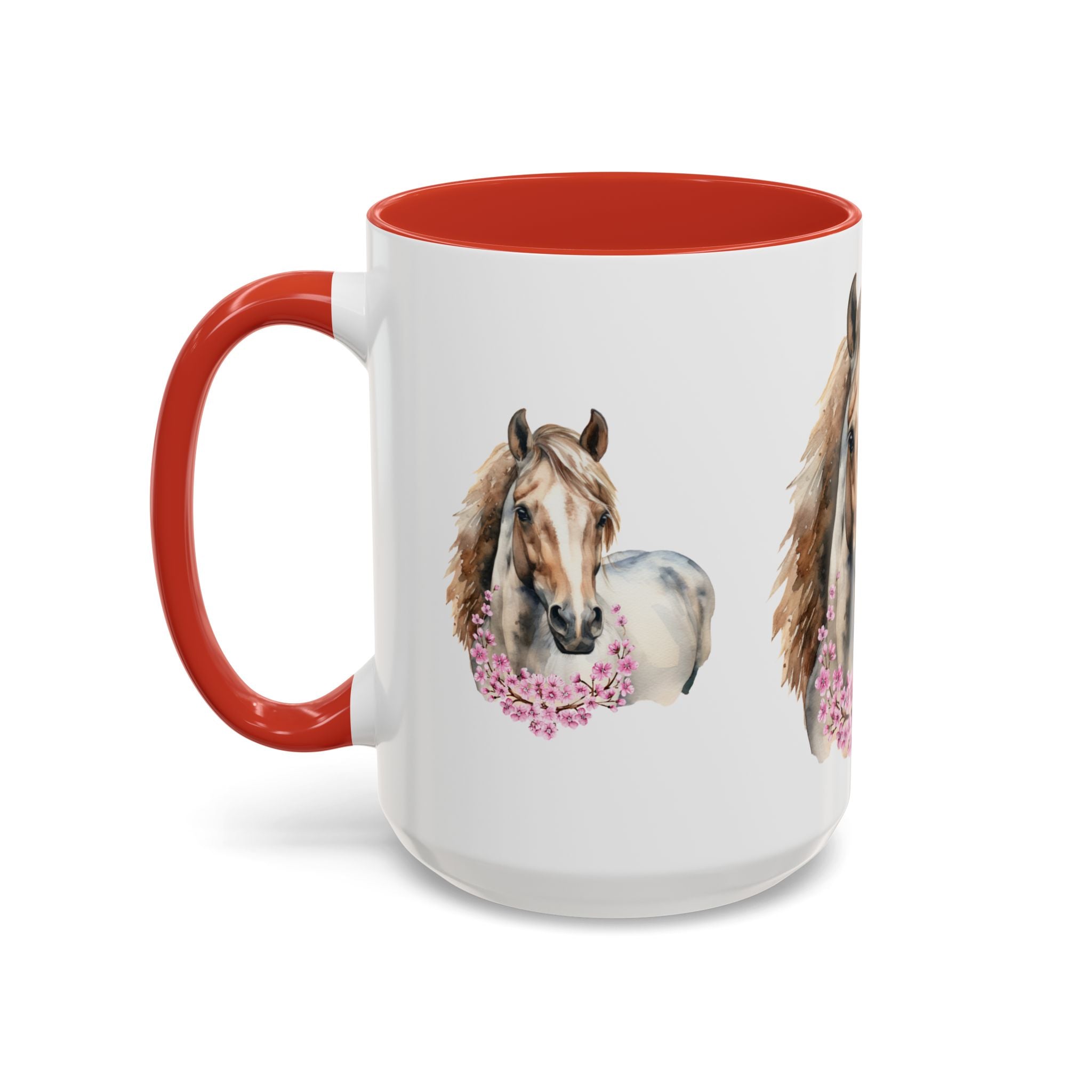 Horse Portrait Accent Coffee Mug — Floral Necklace Rustic Equestrian Gift (11/15oz)