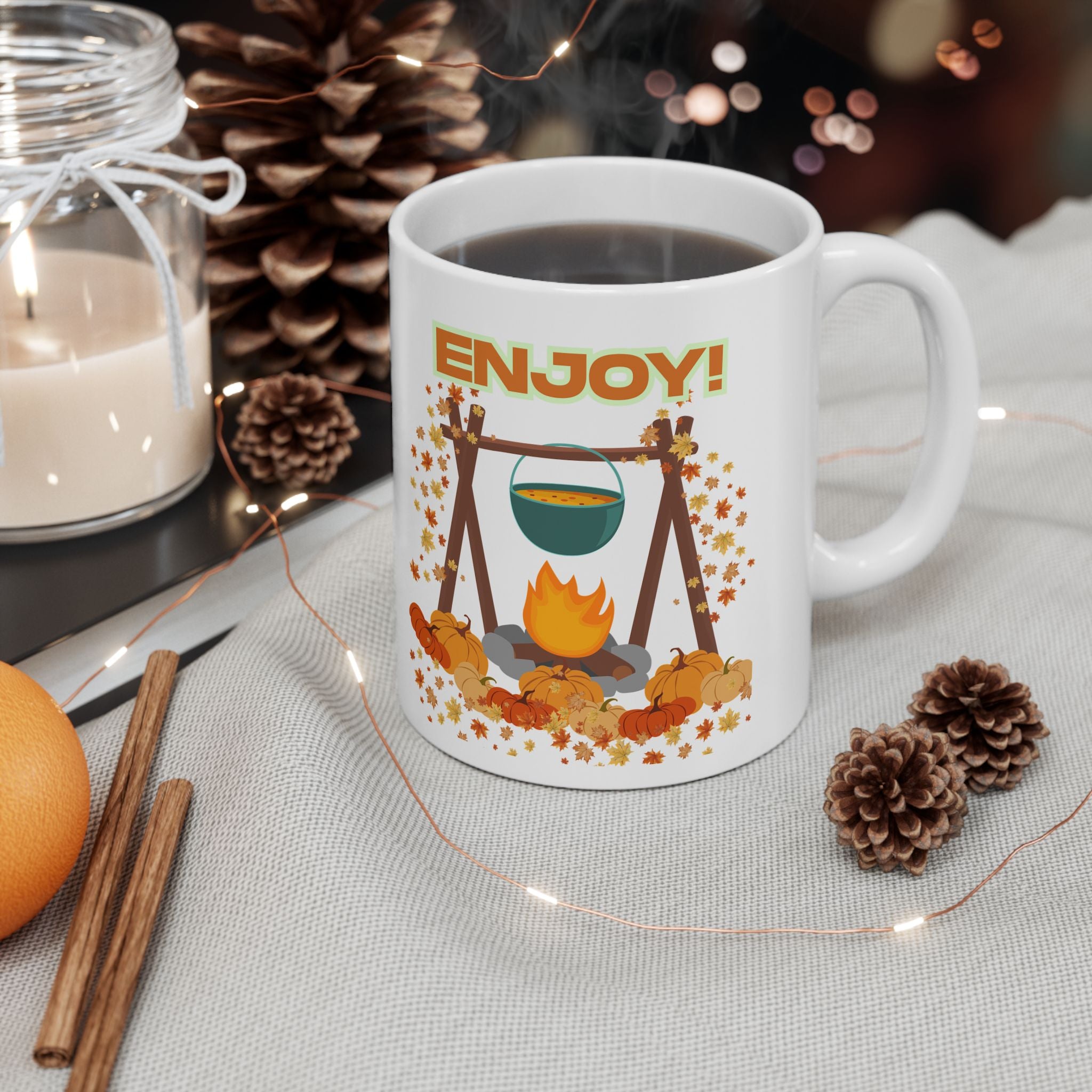 Autumn Harvest Ceramic Mug - Enjoy Autumn, Fall Coffee Mug, Cozy Drinkware, Pumpkin Spice Lover, Seasonal Gift