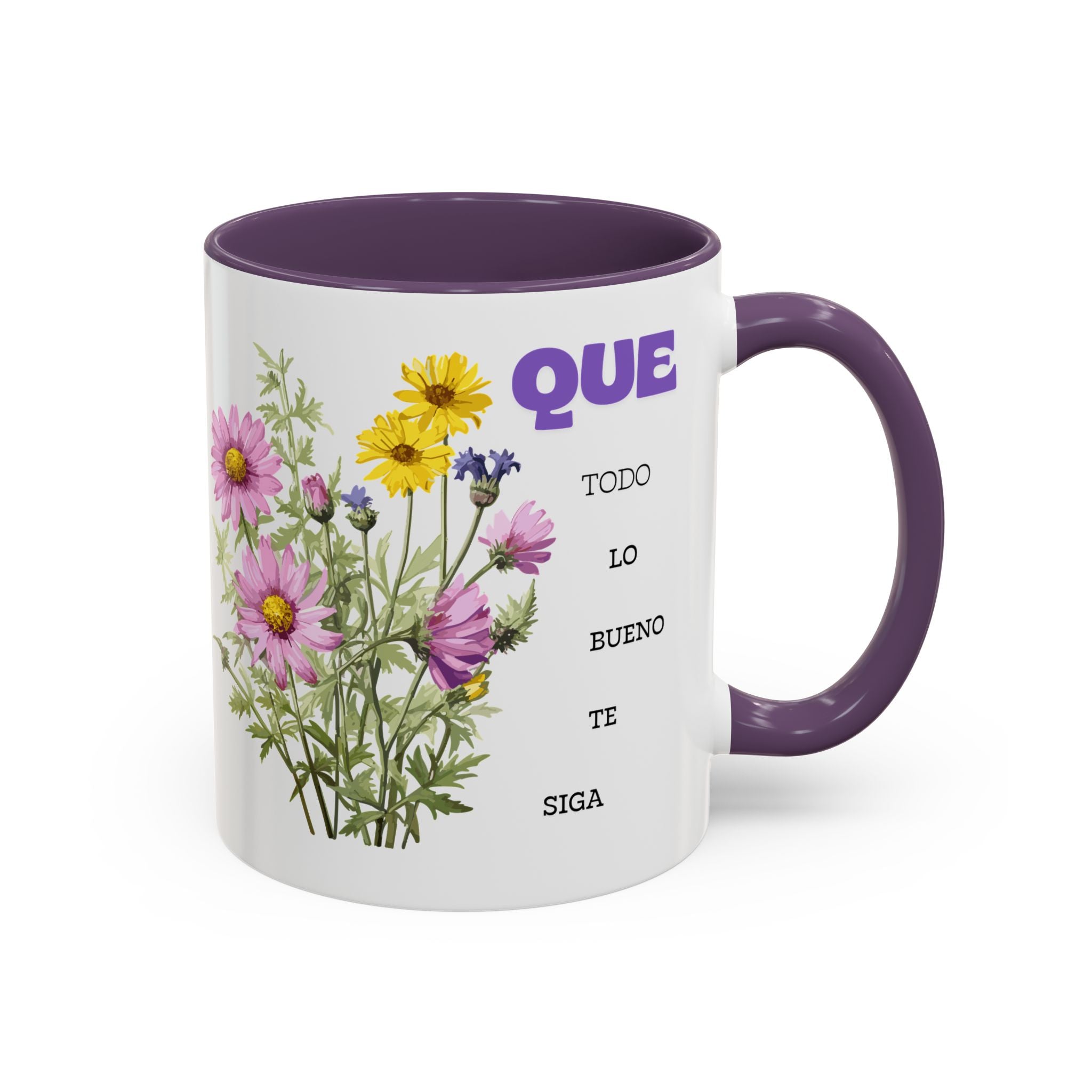 Inspirational Spanish Floral Coffee Mug — "Que todo lo bueno te siga" Accent Mug (11/15oz)