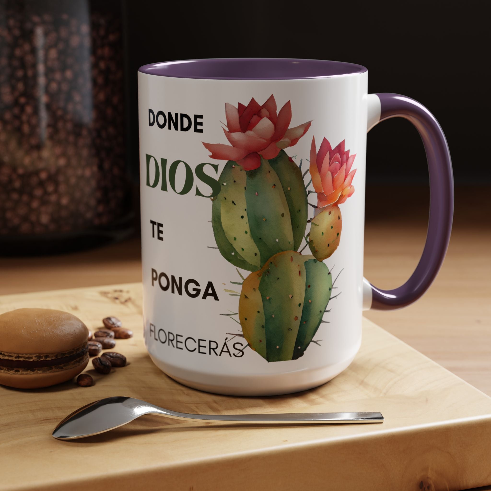 Cactus Floral Accent Coffee Mug – ‘Donde Dios Te Ponga Florecerás’ Spanish Inspirational Mug