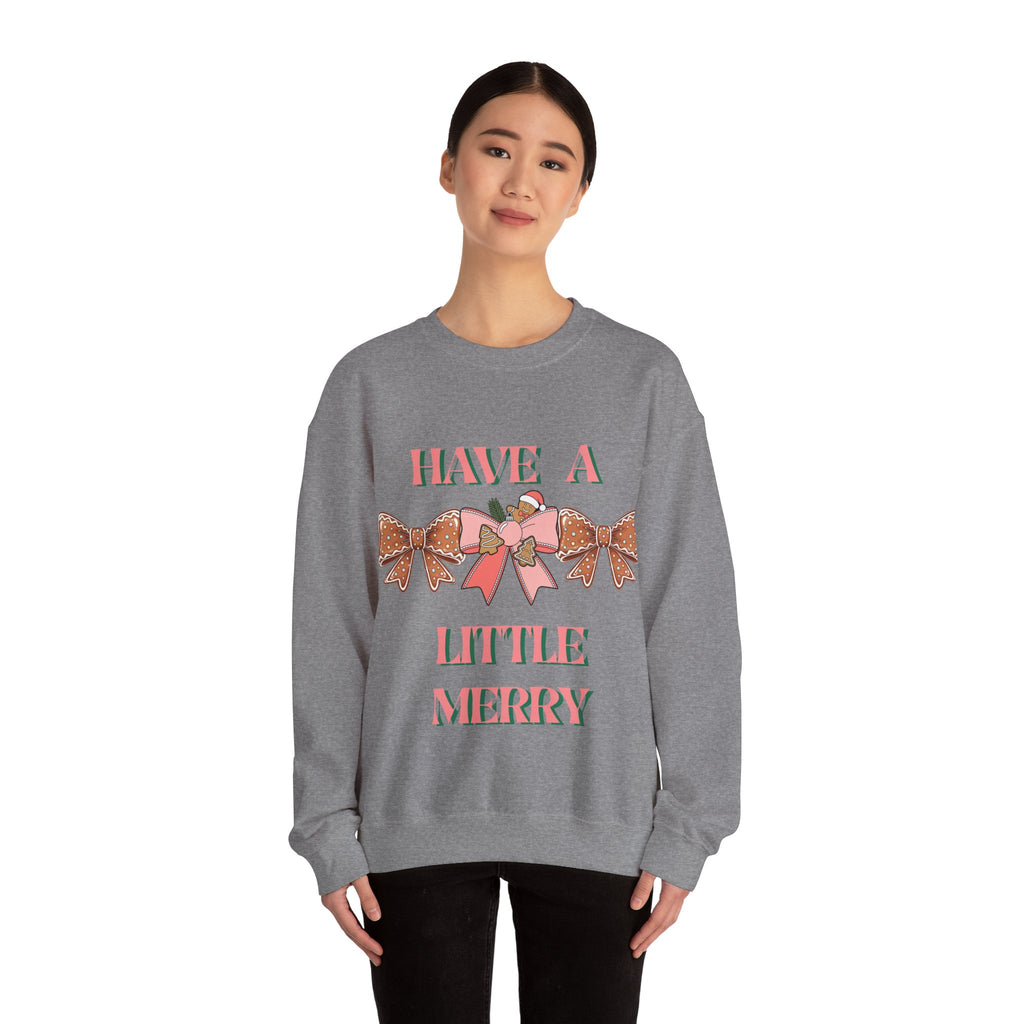 Have a Little Merry Crewneck Sweatshirt — Pink Holiday Bow Christmas Sweater