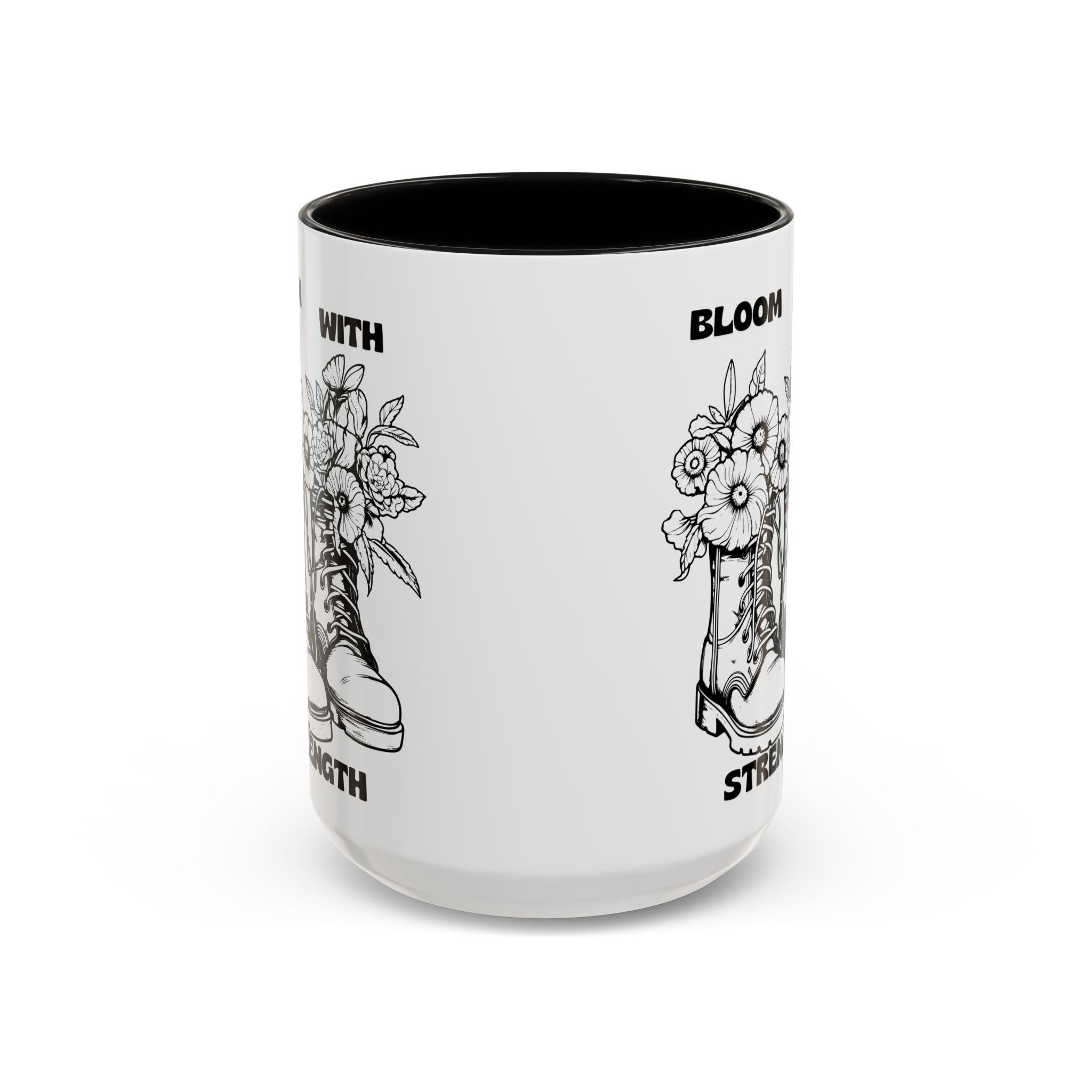 Bloom With Strength Coffee Mug — Floral Boots Inspirational Accent Mug (11/15oz)