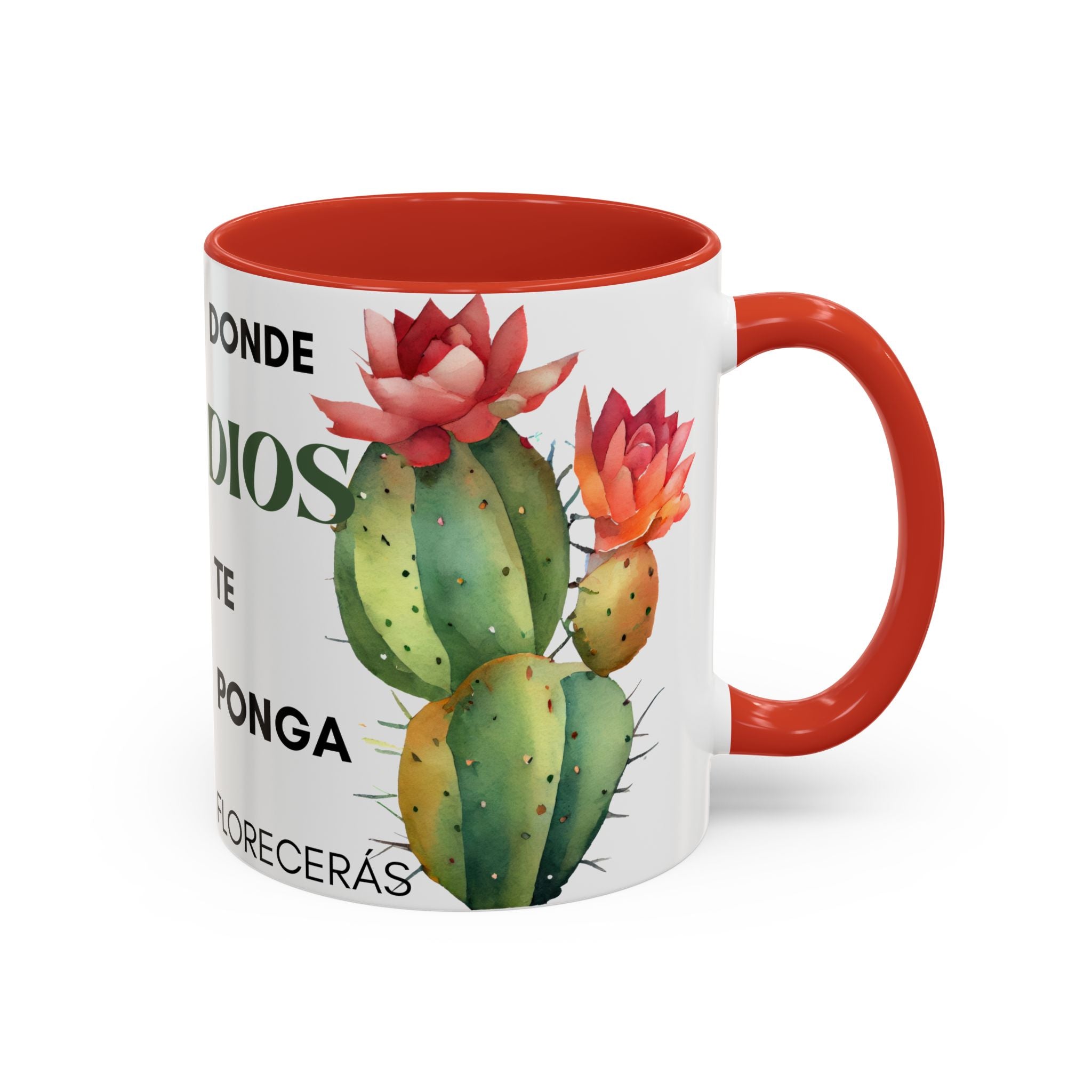 Cactus Floral Accent Coffee Mug – ‘Donde Dios Te Ponga Florecerás’ Spanish Inspirational Mug