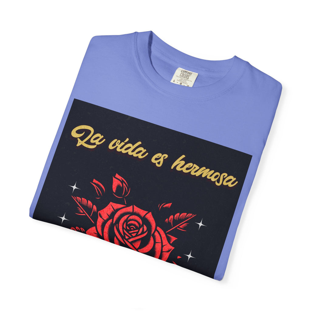 Vibrant Graphic Tee - 'La Vida es Hermosa' Rose Design, Unisex Cotton T-shirt, Gift for Friends, Positive Vibes, Casual Wear, Summer Style