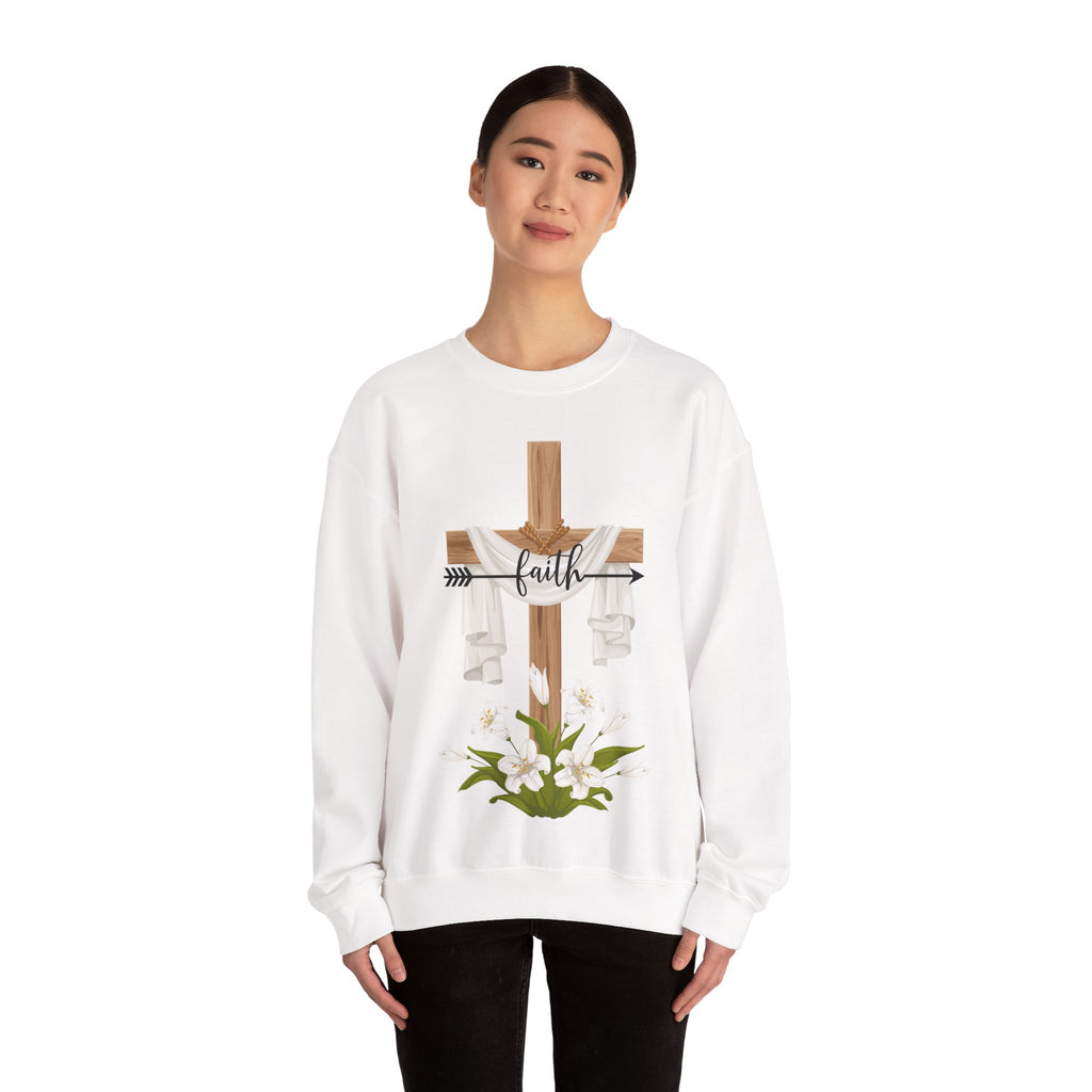 Faith Cross Crewneck Sweatshirt — Easter Lily Christian Pullover