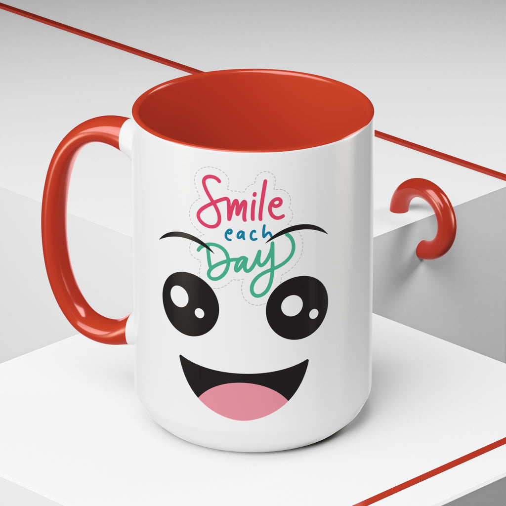 Smile Each Day Coffee Mug — Cute Cartoon Face Accent Mug (11/15oz)