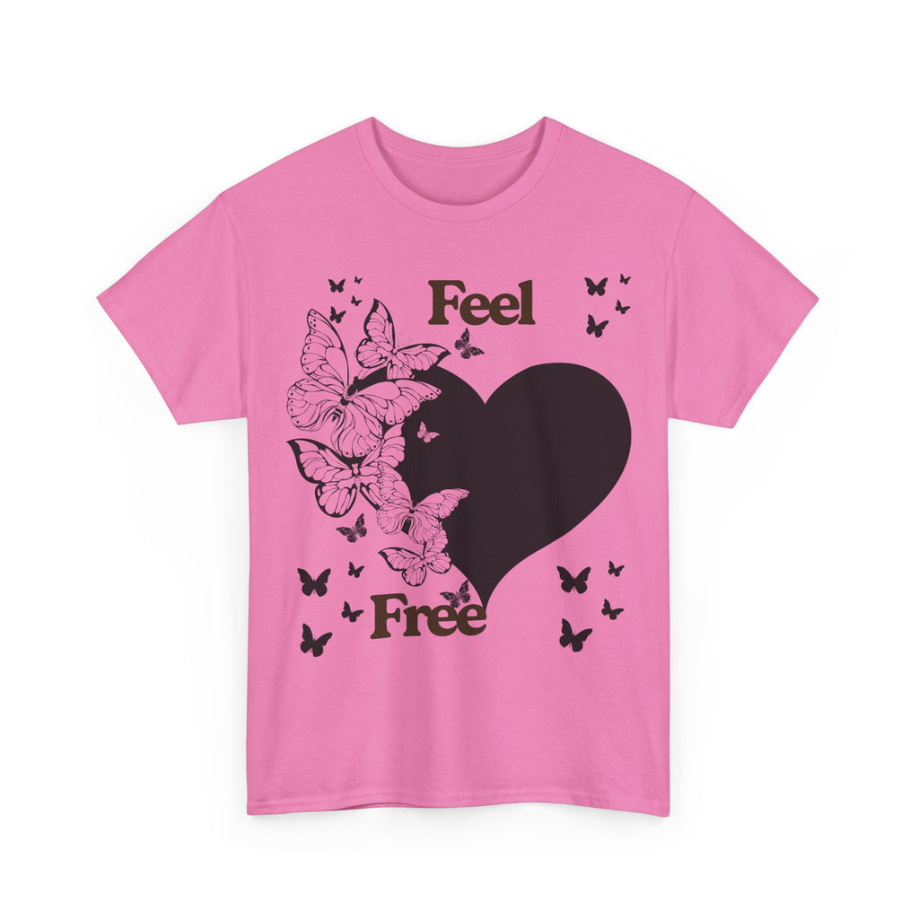 Butterfly Heart Unisex Heavy Cotton Tee, Feel Free Shirt, Nature Lover Gift, Casual Wear, Spring Fashion, Butterfly Design Tee