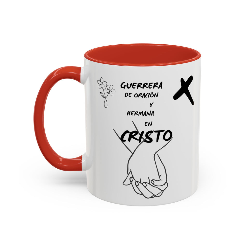 Christian Prayer Warrior Mug — "Guerrera de Oración y Hermana en Cristo" Accent Coffee Cup (11/15oz)