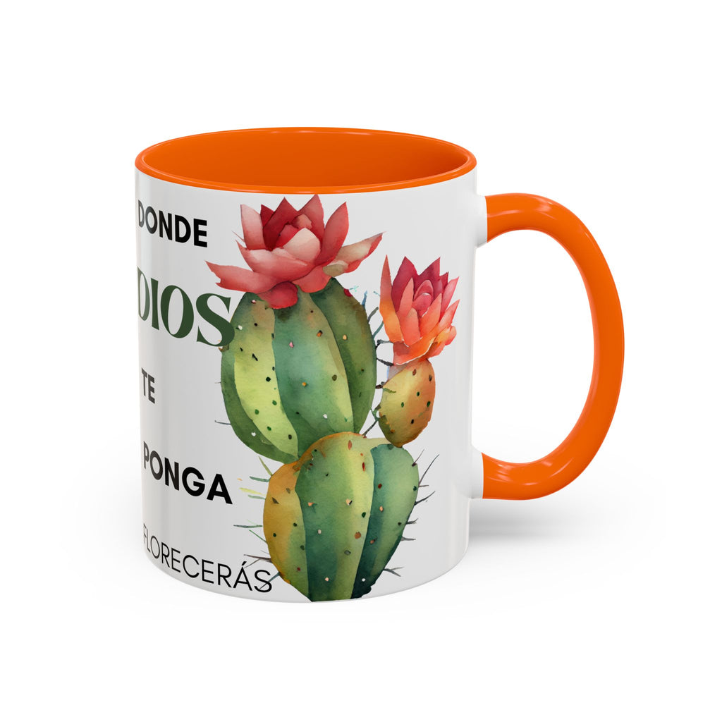 Cactus Floral Accent Coffee Mug – ‘Donde Dios Te Ponga Florecerás’ Spanish Inspirational Mug