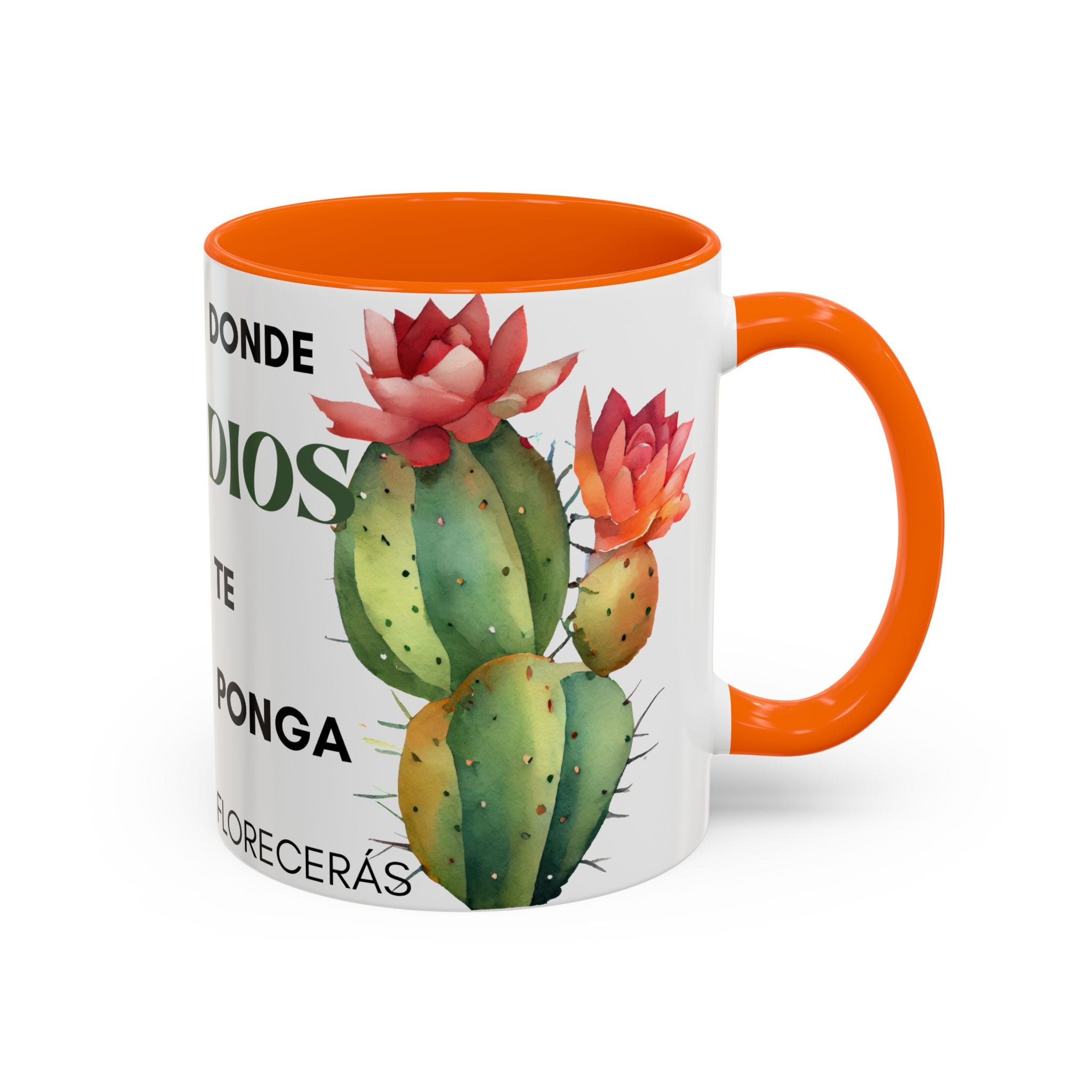 Cactus Floral Accent Coffee Mug – ‘Donde Dios Te Ponga Florecerás’ Spanish Inspirational Mug