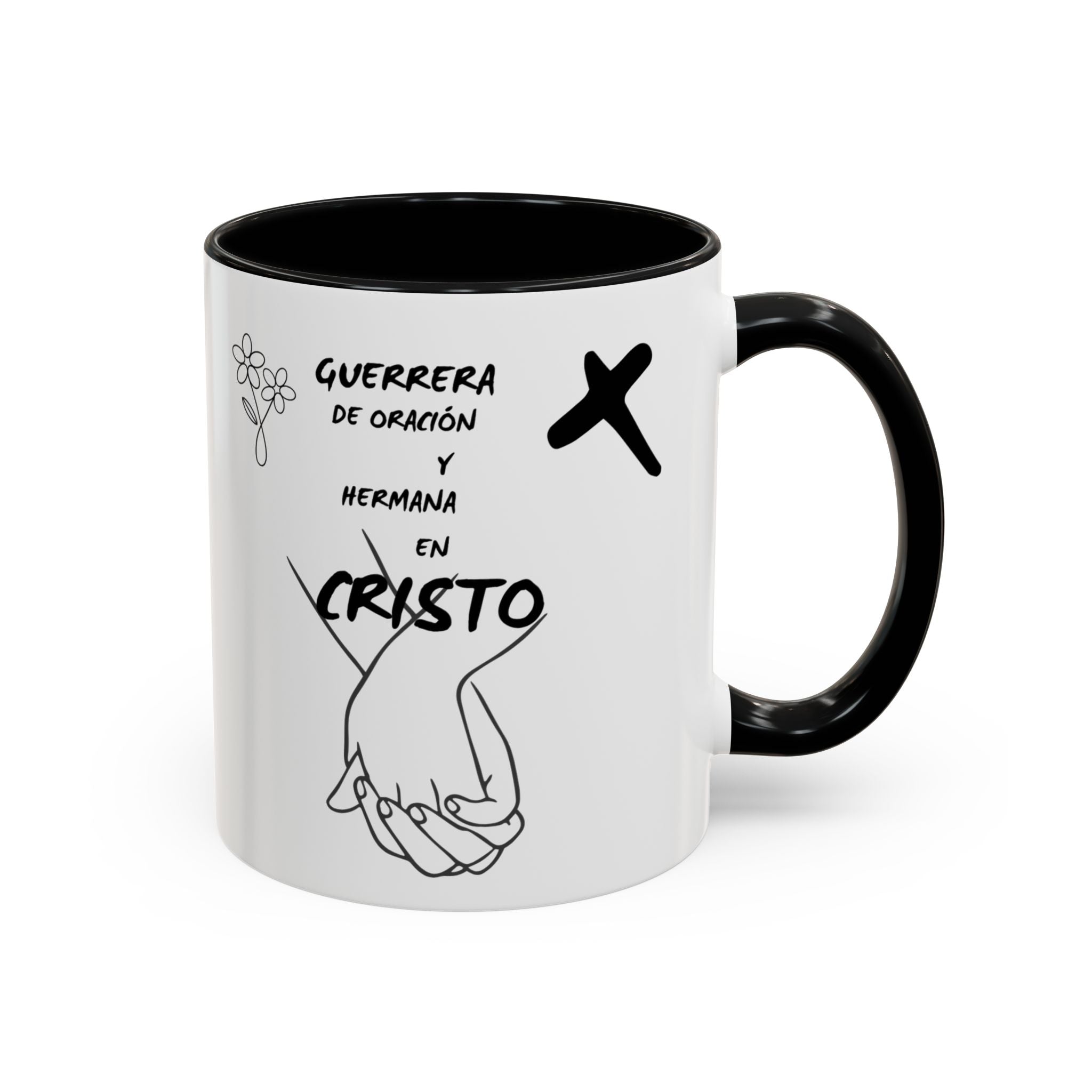 Christian Prayer Warrior Mug — "Guerrera de Oración y Hermana en Cristo" Accent Coffee Cup (11/15oz)