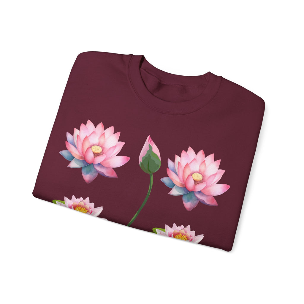Lotus Flower Crewneck Sweatshirt — Pink Water Lily Botanical Sweatshirt
