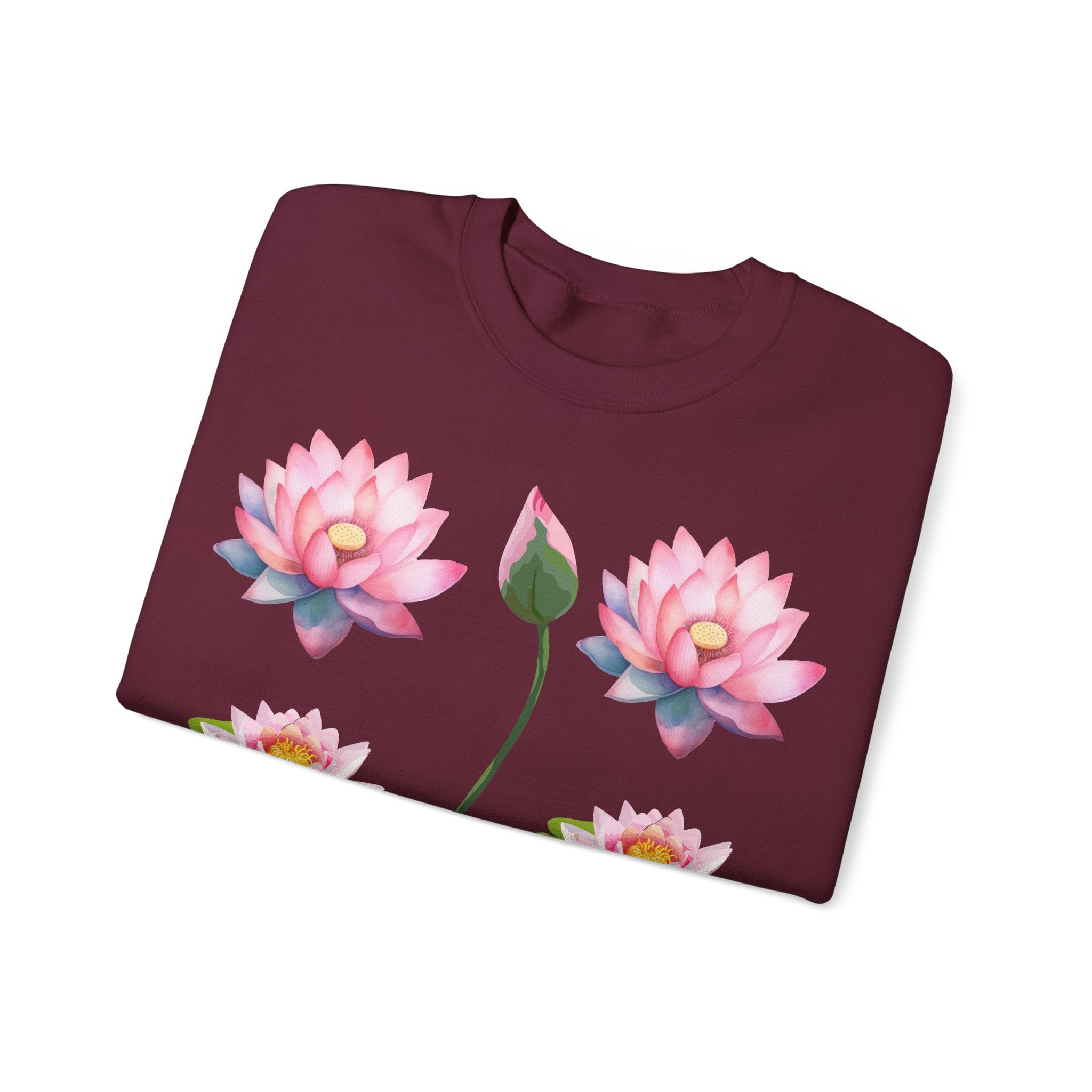 Lotus Flower Crewneck Sweatshirt — Pink Water Lily Botanical Sweatshirt