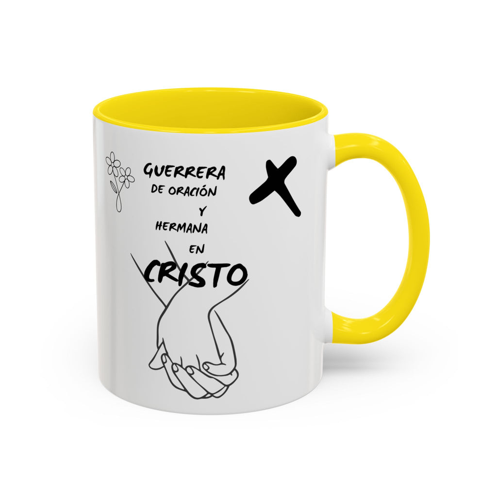 Christian Prayer Warrior Mug — "Guerrera de Oración y Hermana en Cristo" Accent Coffee Cup (11/15oz)