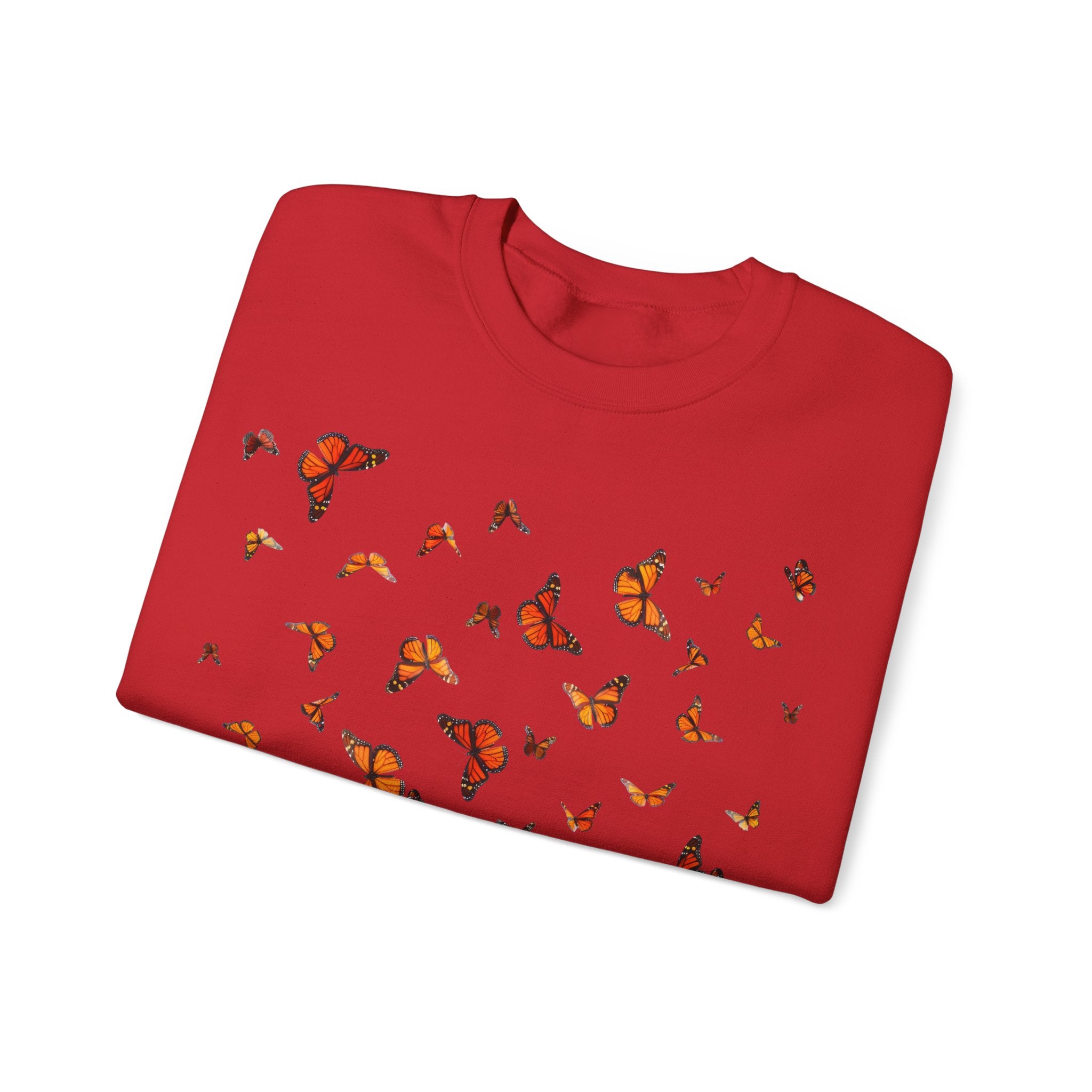 Butterfly Flock Crewneck Sweatshirt — Orange Monarchs Graphic