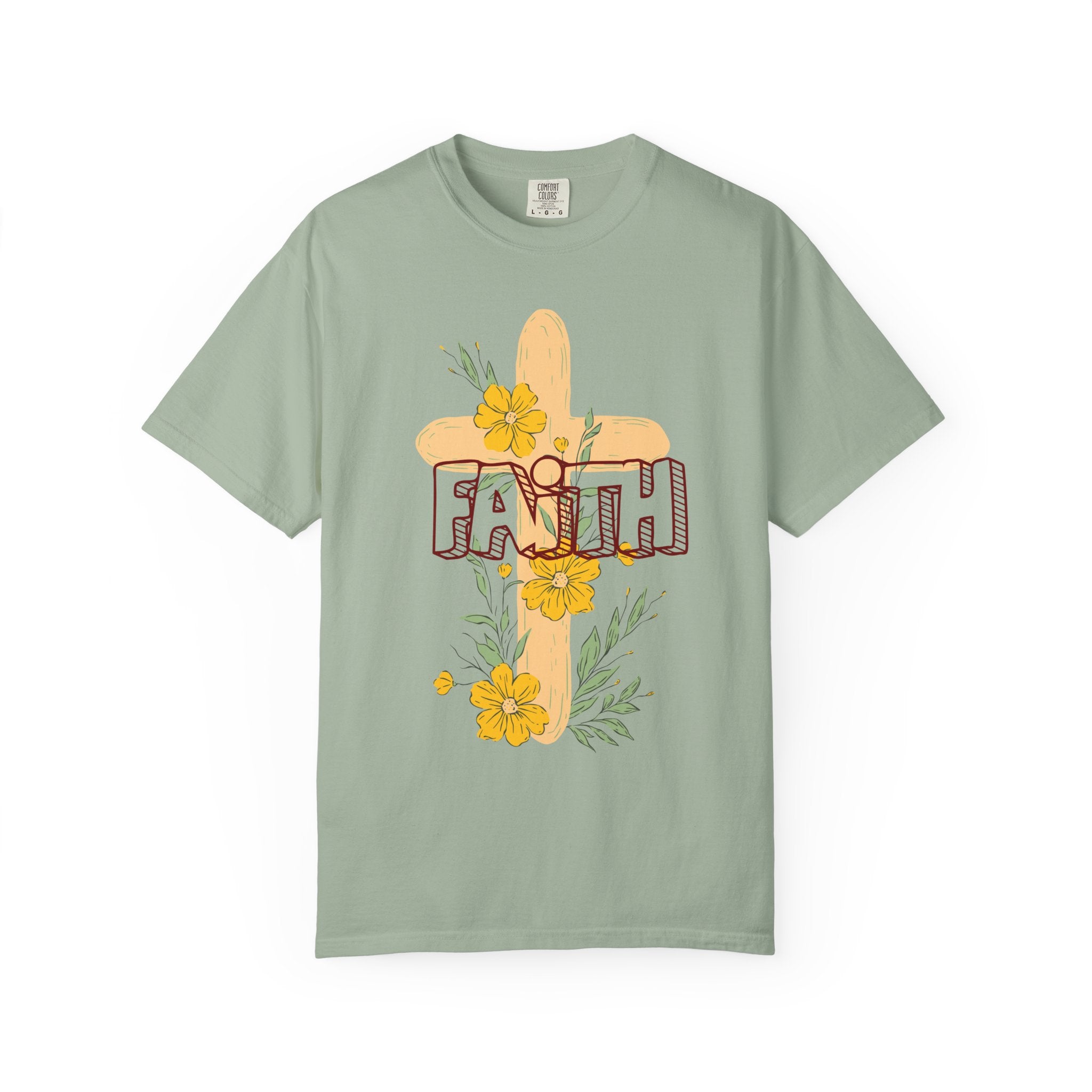 Faith Cross Floral T-Shirt — Christian Inspirational Tee with Yellow Flowers
