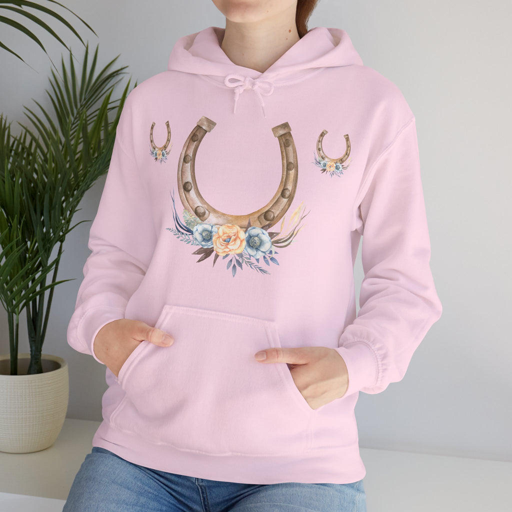 Equestrian Floral Horseshoe Hoodie, Cozy Unisex Sweatshirt, Gifts for Horse Lovers, Country Style Apparel, Birthday Gift, Festival Wear