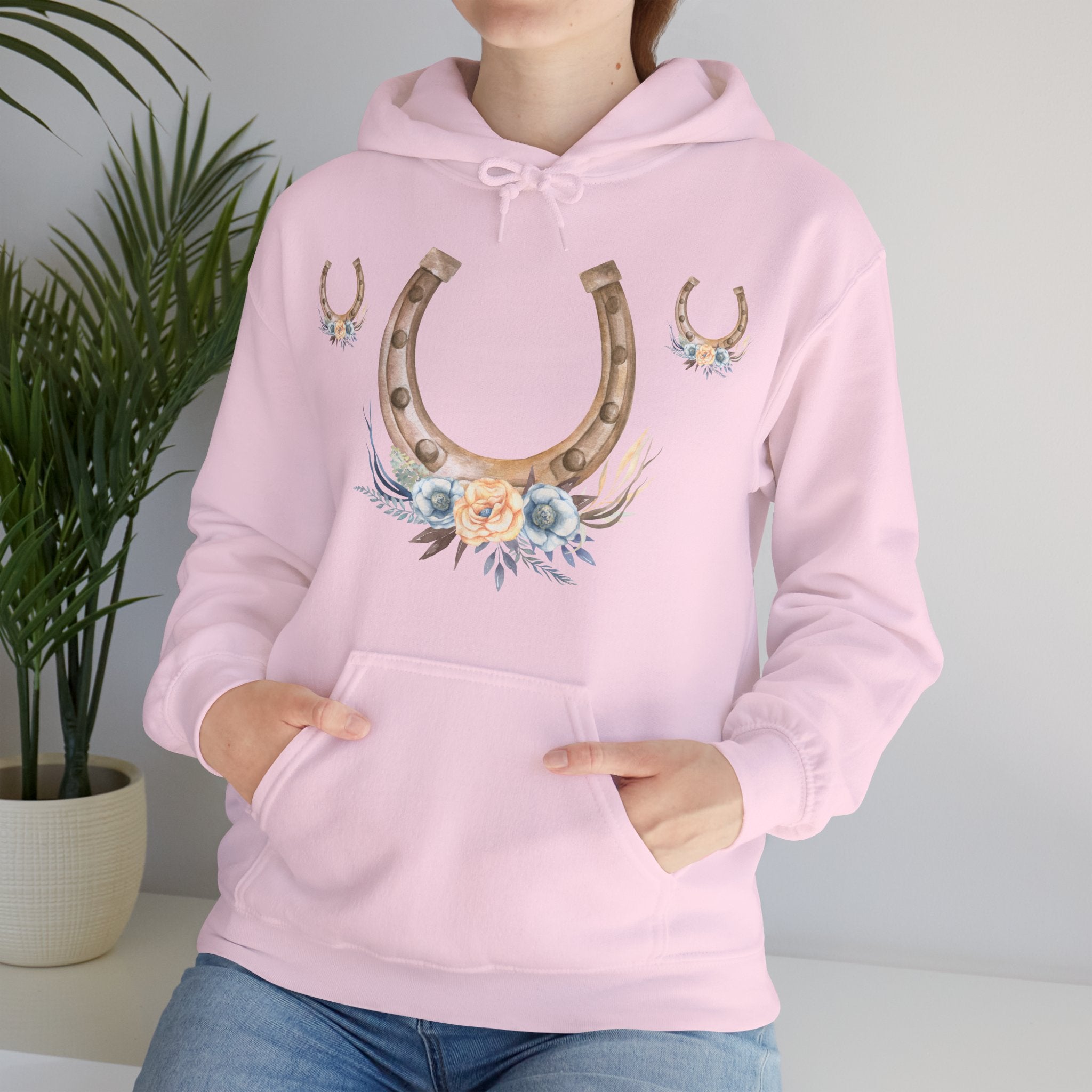 Equestrian Floral Horseshoe Hoodie, Cozy Unisex Sweatshirt, Gifts for Horse Lovers, Country Style Apparel, Birthday Gift, Festival Wear