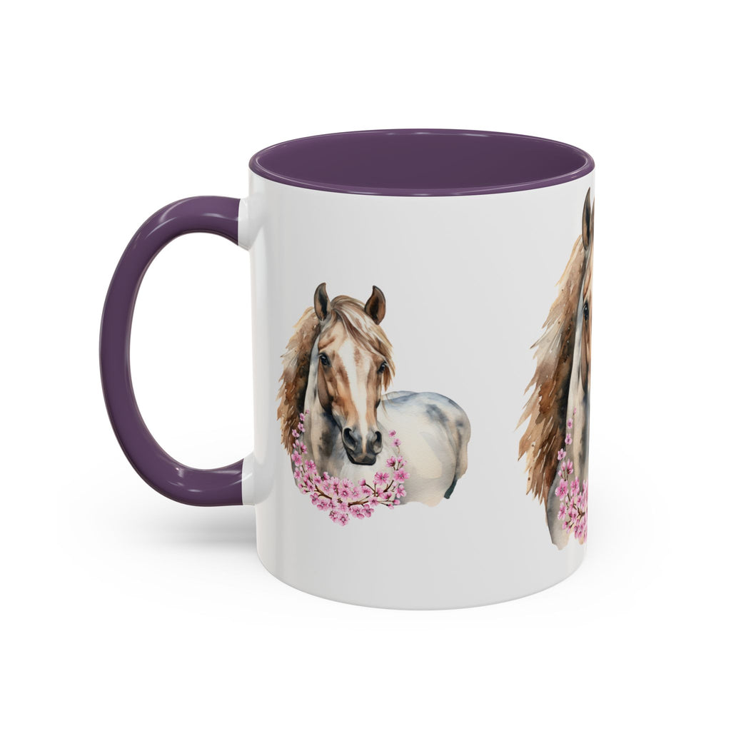 Horse Portrait Accent Coffee Mug — Floral Necklace Rustic Equestrian Gift (11/15oz)