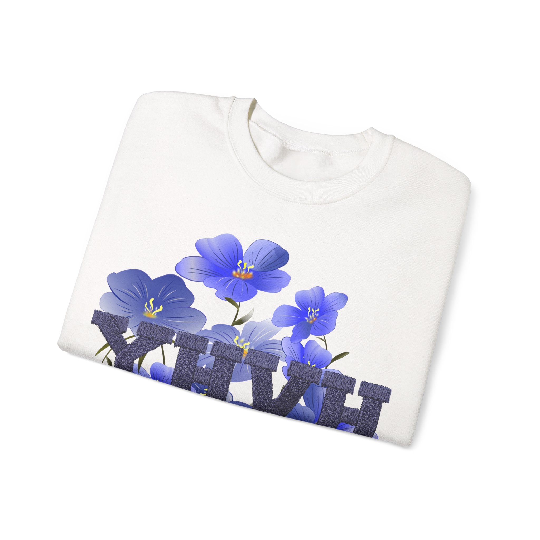 Crewneck Sweatshirt - Blue Violet Floral Graphic with 'KHVH' Lettering