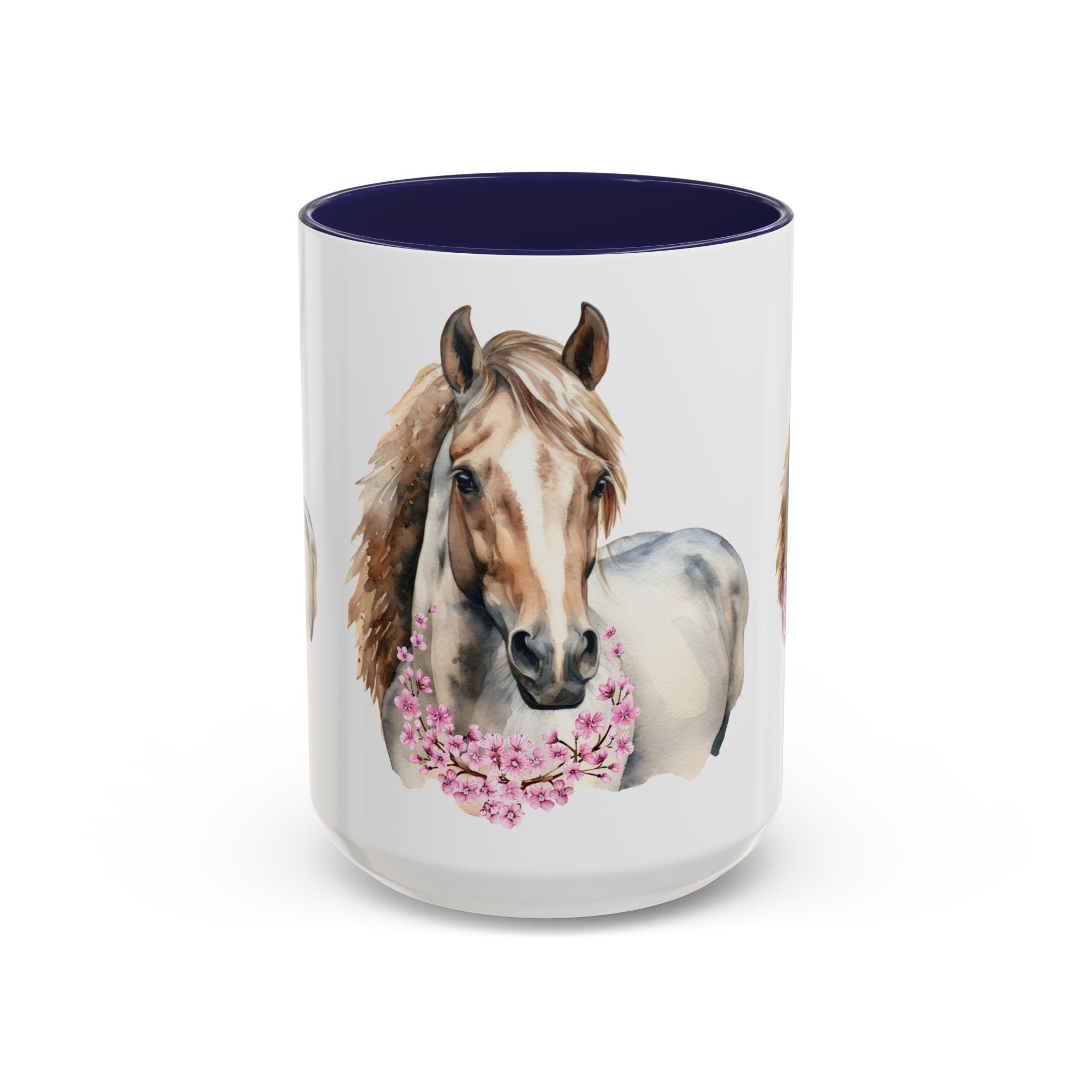 Horse Portrait Accent Coffee Mug — Floral Necklace Rustic Equestrian Gift (11/15oz)