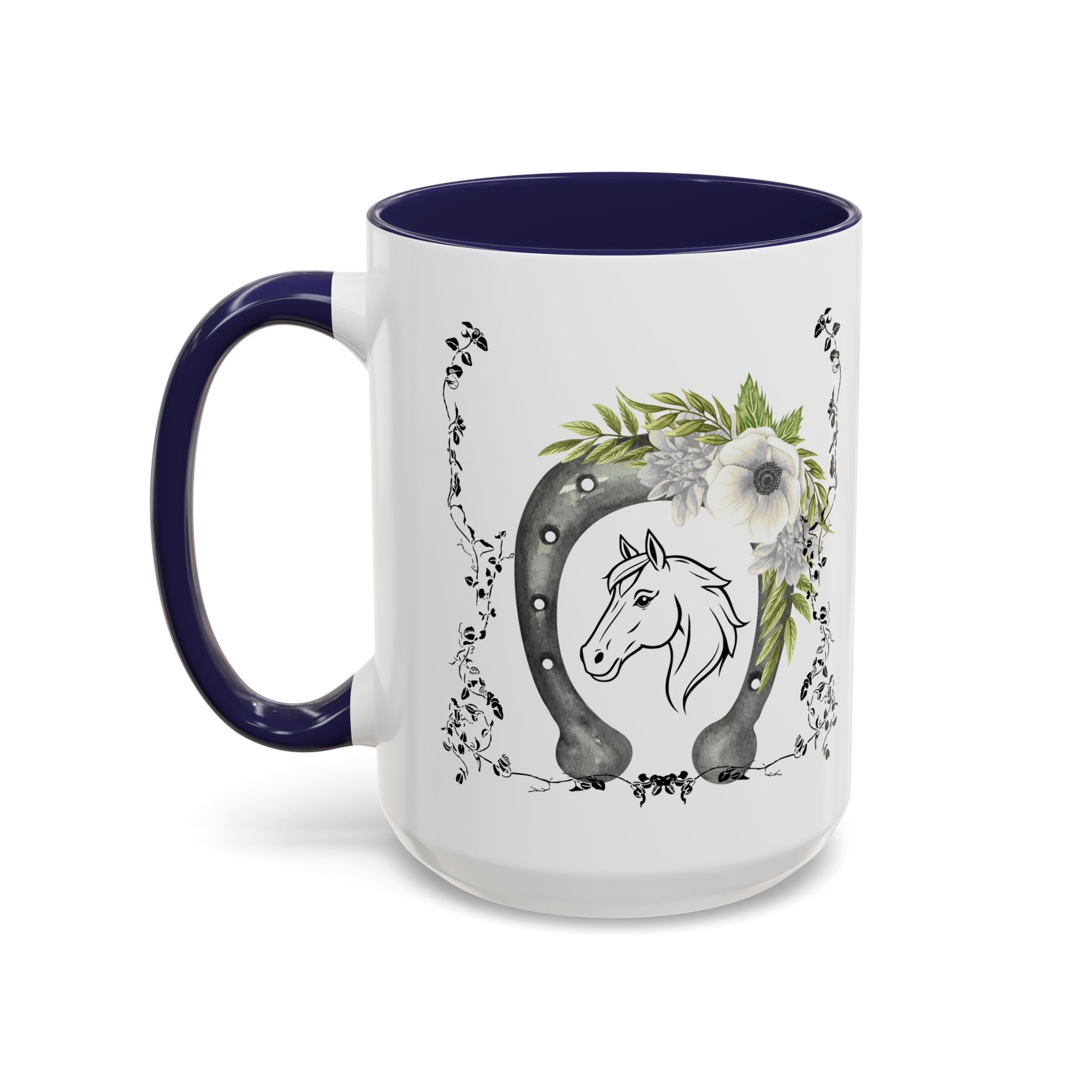 Personalized Floral Horseshoe Mug - Unique Gift for Horse Lovers, Cowgirl Theme, Farmhouse Decor, Wedding Favors, Custom Name Mug